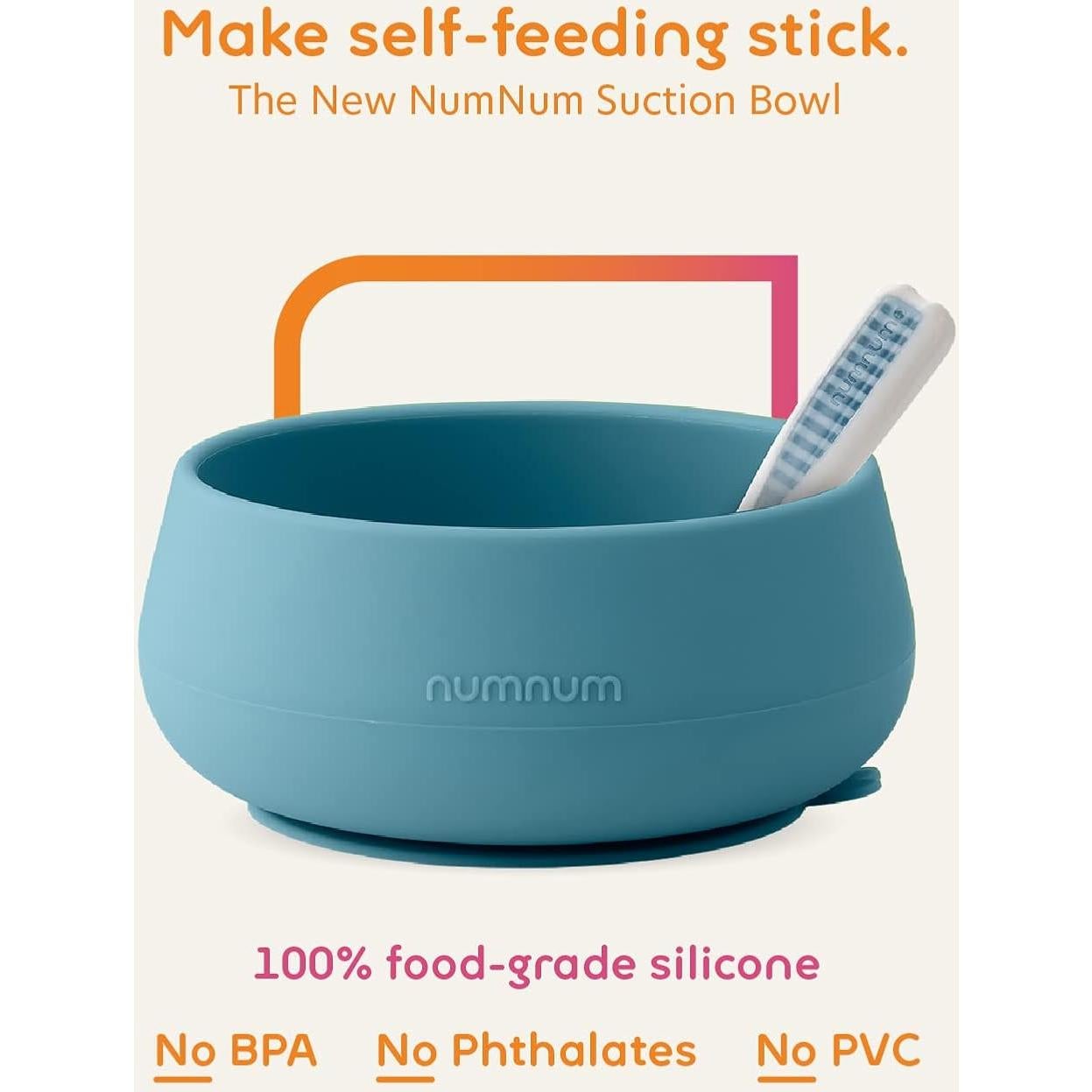 Tazón de Succión NumNum Azul/Verde 355ml + 2 Cucharas