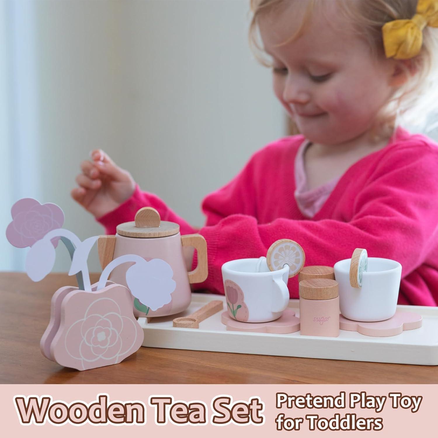 Juego de Té de Madera Smartwo 27 PZS para Niños 2-5 Años