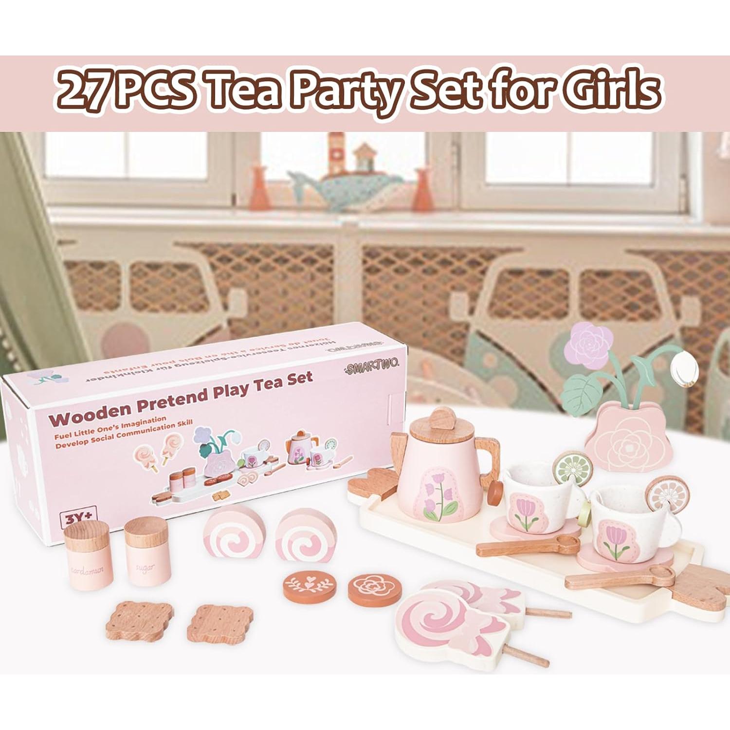 Juego de Té de Madera Smartwo 27 PZS para Niños 2-5 Años