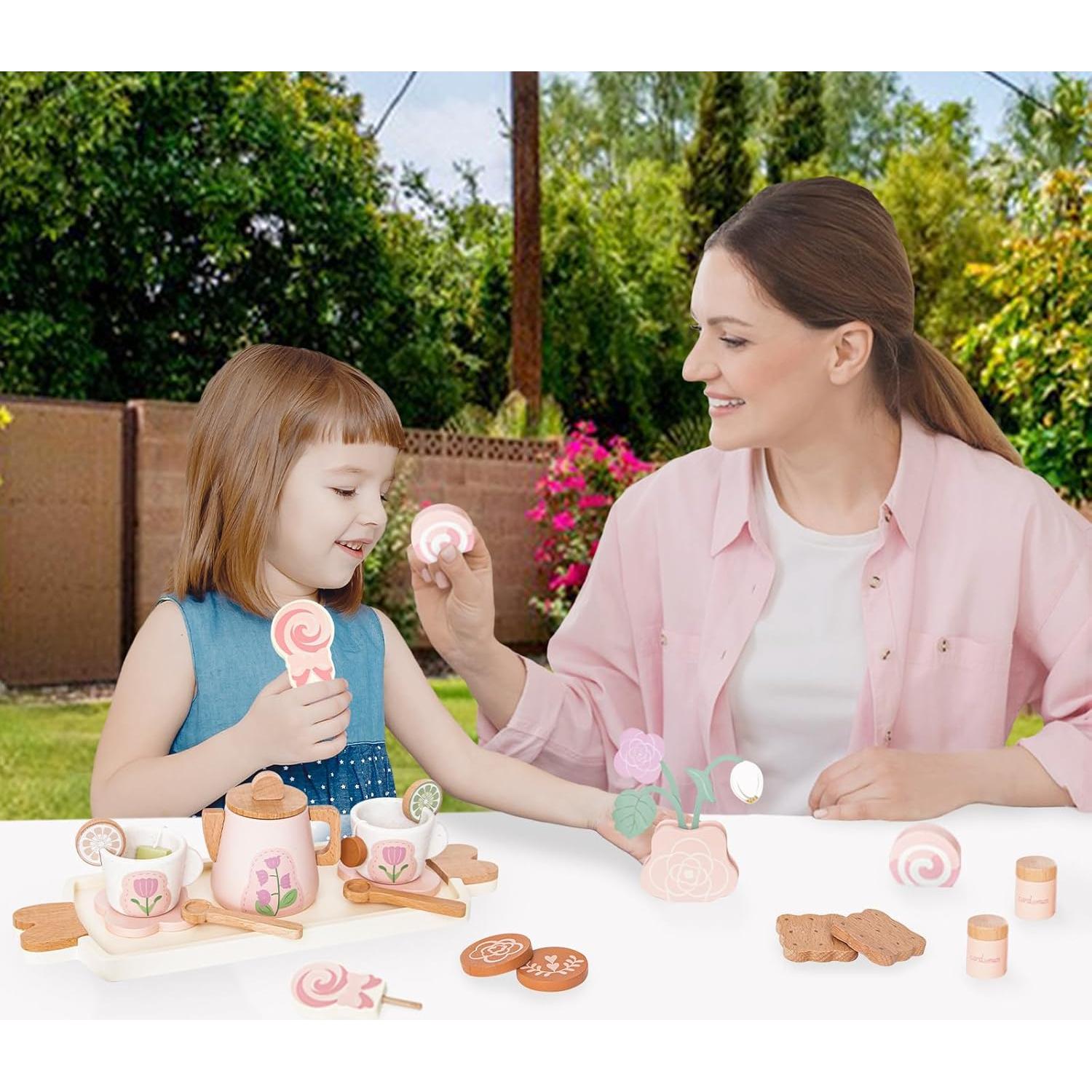 Juego de Té de Madera Smartwo 27 PZS para Niños 2-5 Años