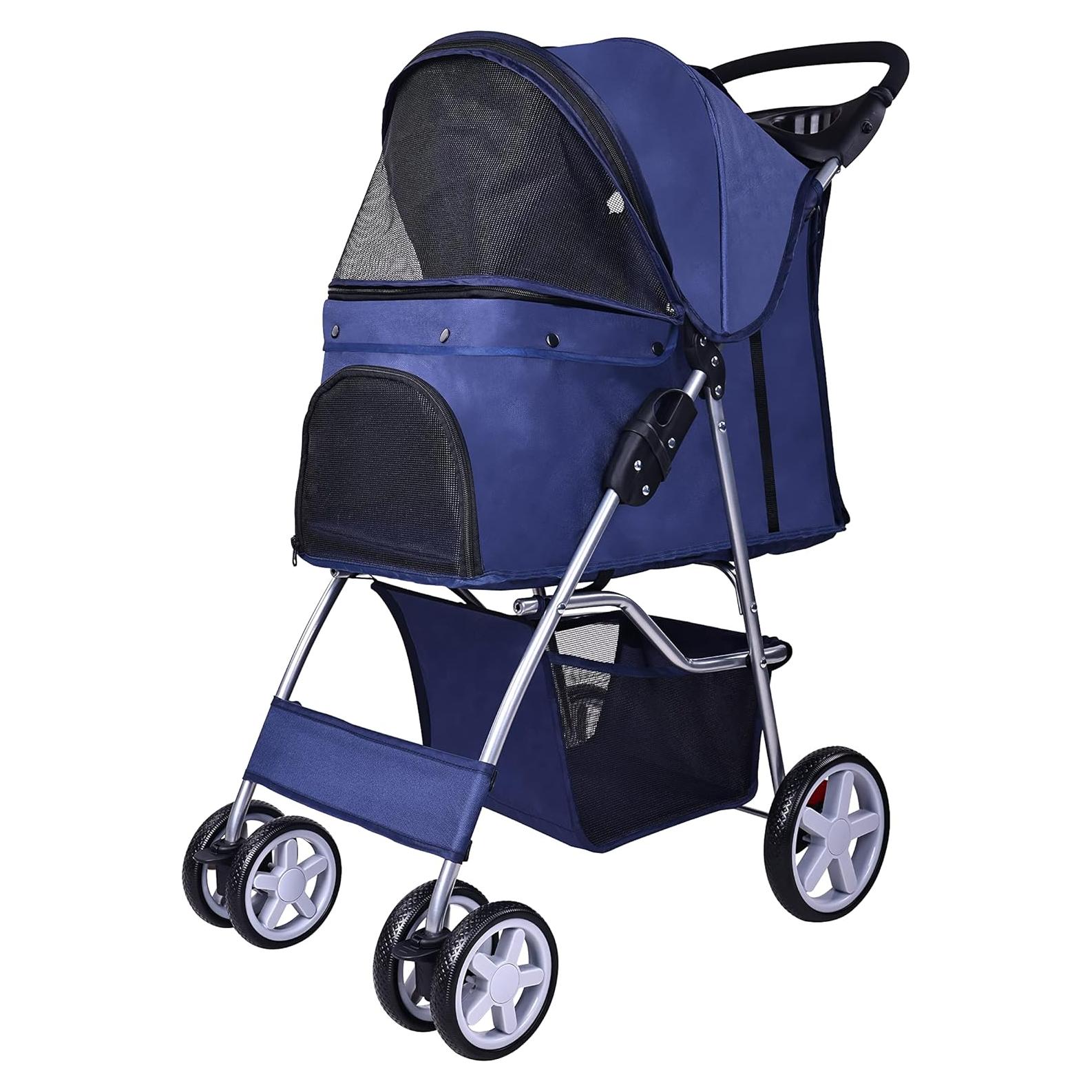 Carrito para Mascotas Elevon Plegable 4 Ruedas Azul