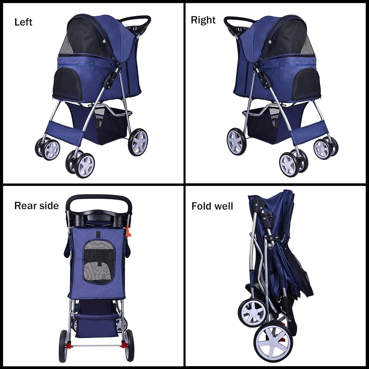 Carrito para Mascotas Elevon Plegable 4 Ruedas Azul