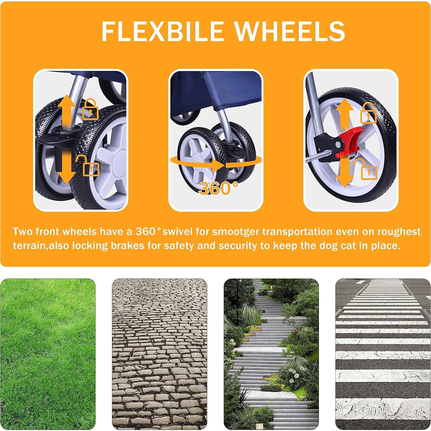 Carrito para Mascotas Elevon Plegable 4 Ruedas Azul