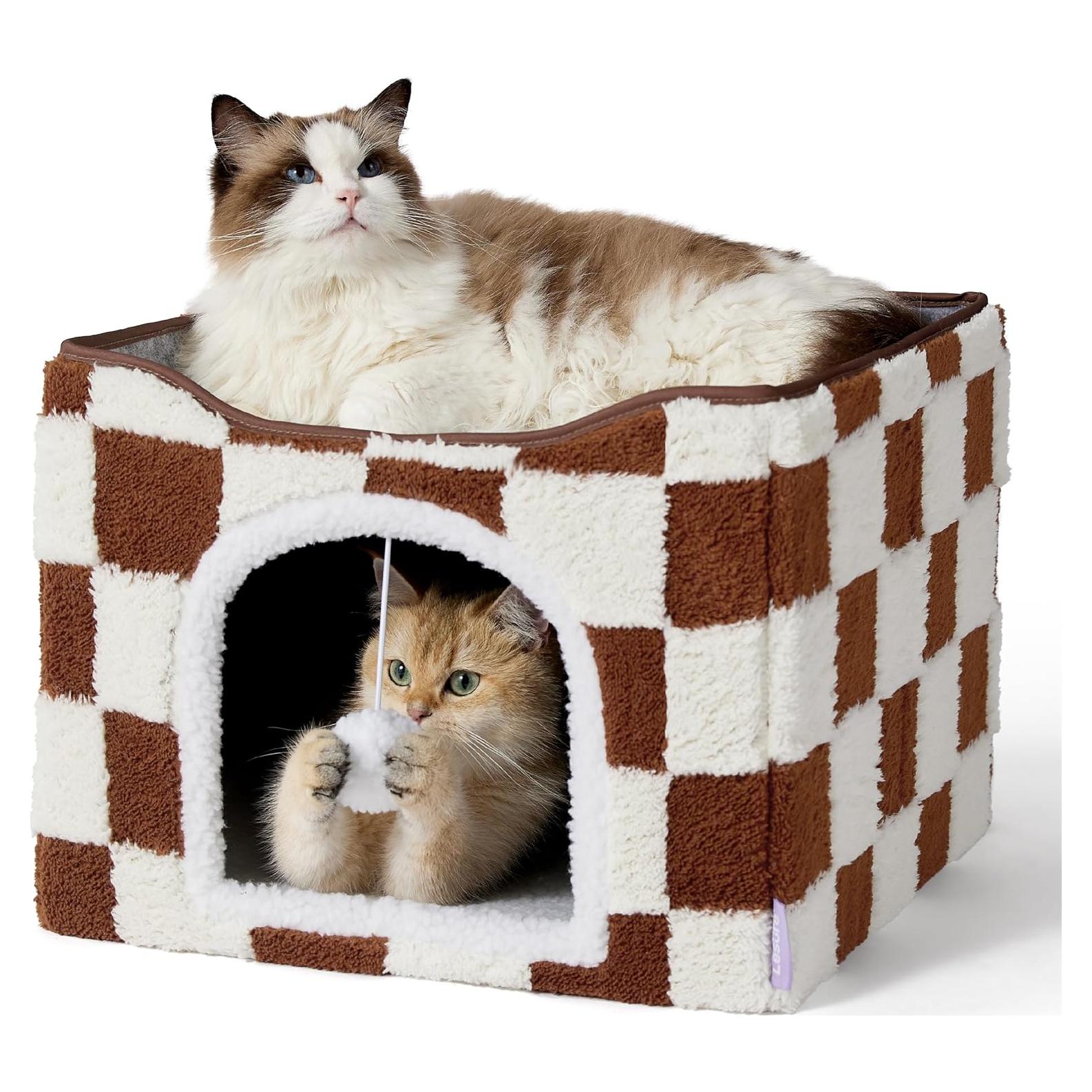 Casa para Gatos Lesure Plegable 42x42x33 cm Cuadrados Marrones