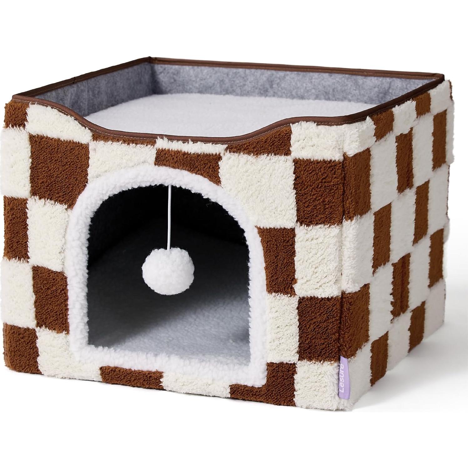 Casa para Gatos Lesure Plegable 42x42x33 cm Cuadrados Marrones