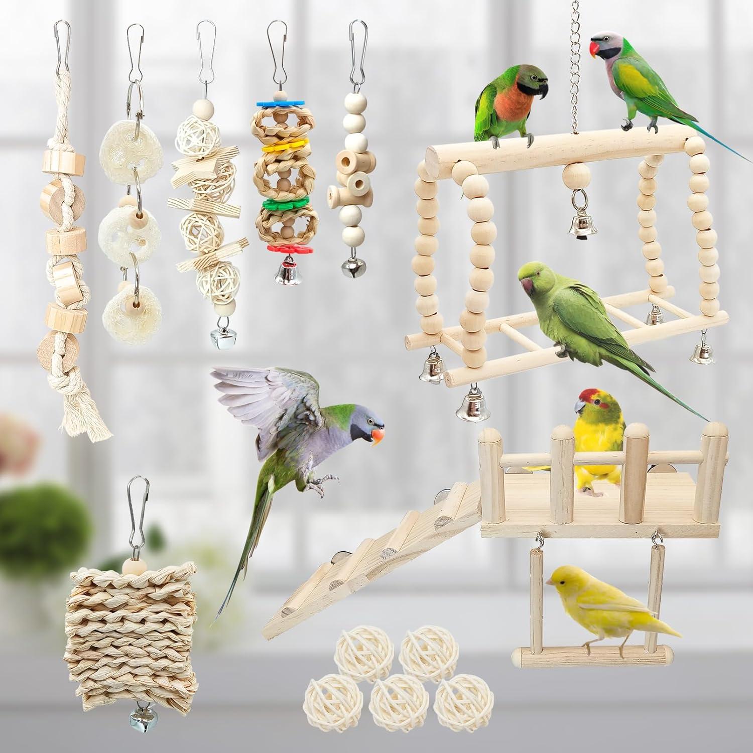 Juego de Juguetes para Aves 13 Pcs Hamiledyi - Columpio y Perchas