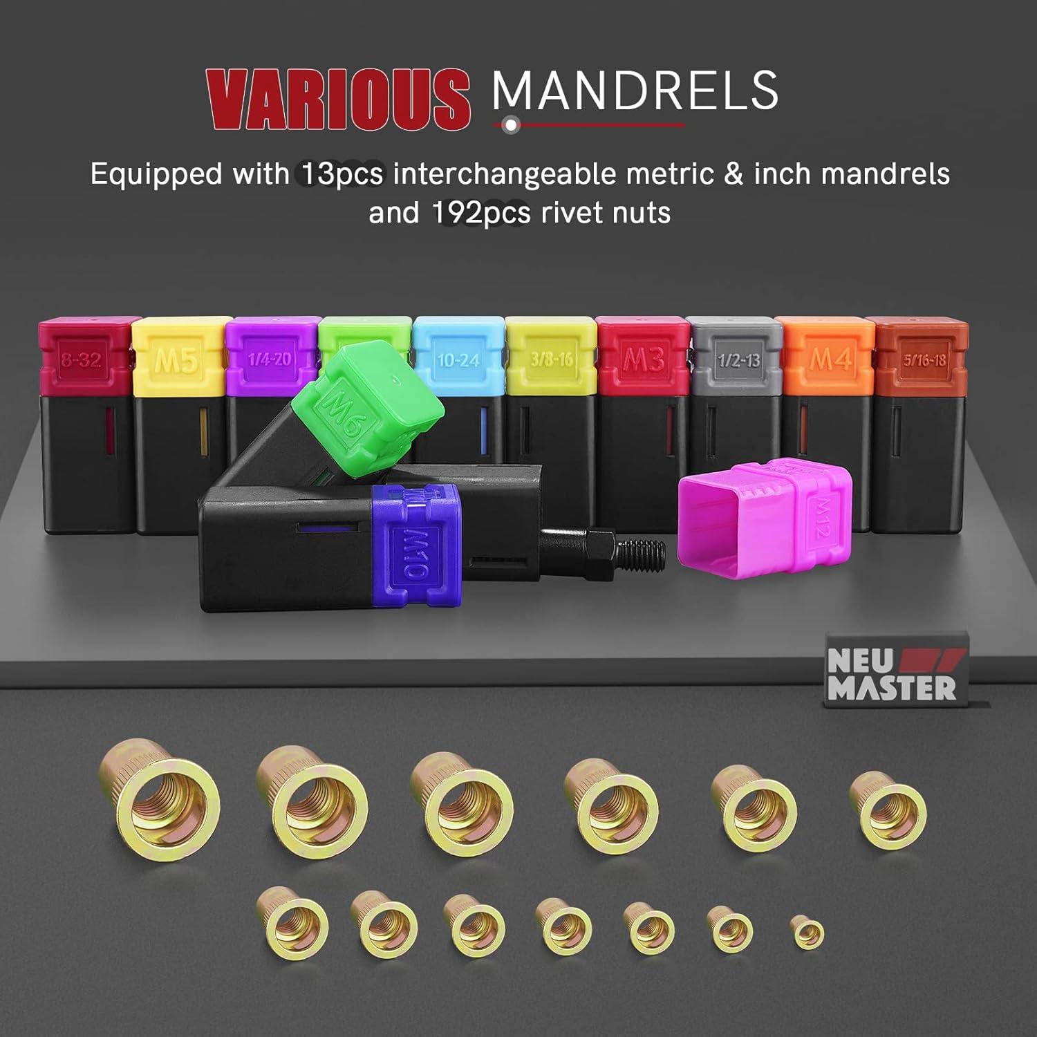 Kit de Herramienta de Tuerca Remachada NEU MASTER 16" 192 Piezas