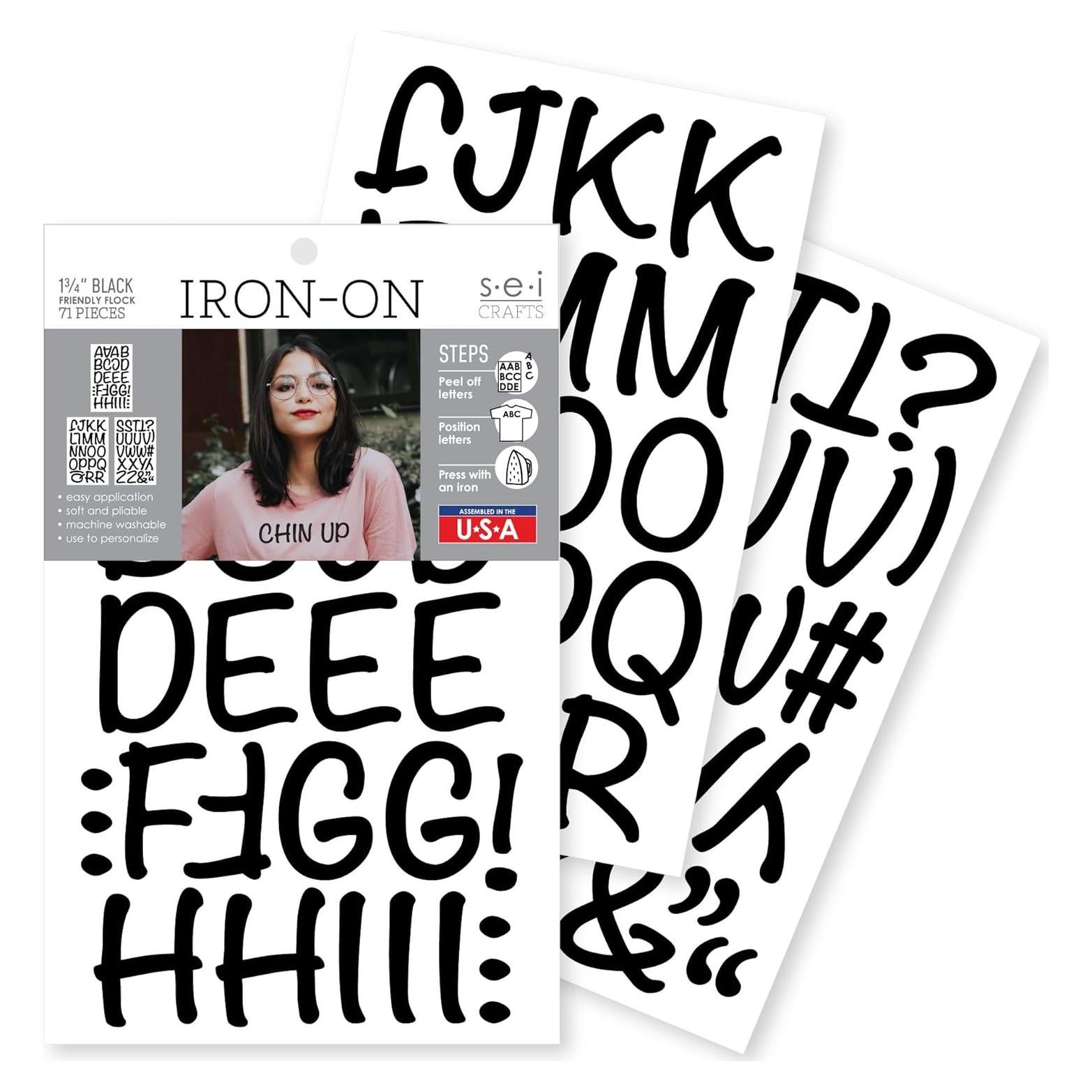 Letras de Transferencia de Calor S.E.I para Camisetas 4.45 cm Negras