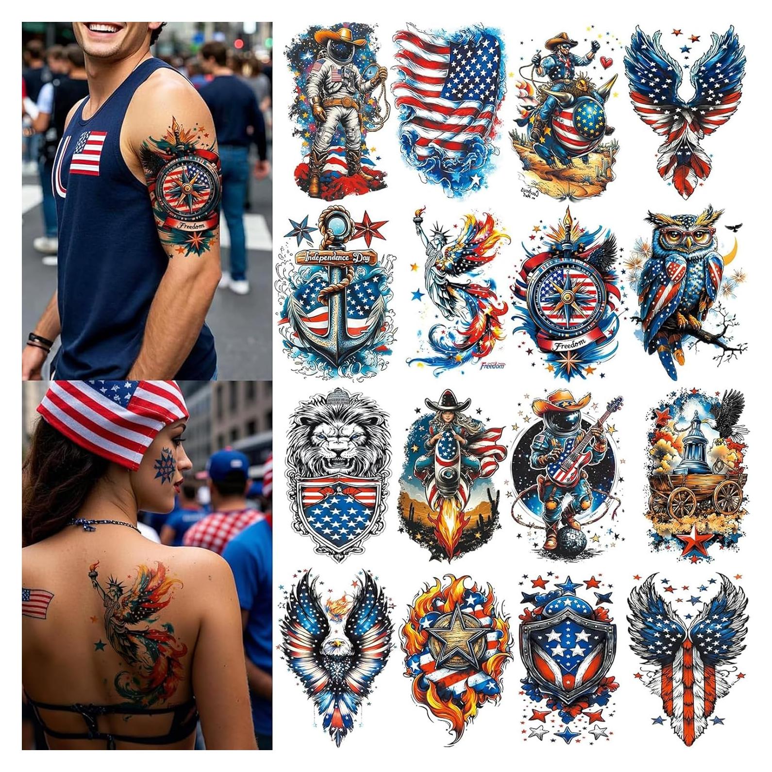 Tatuajes Temporales Patrióticos VERKSTAD - 16 Hojas 4 de Julio