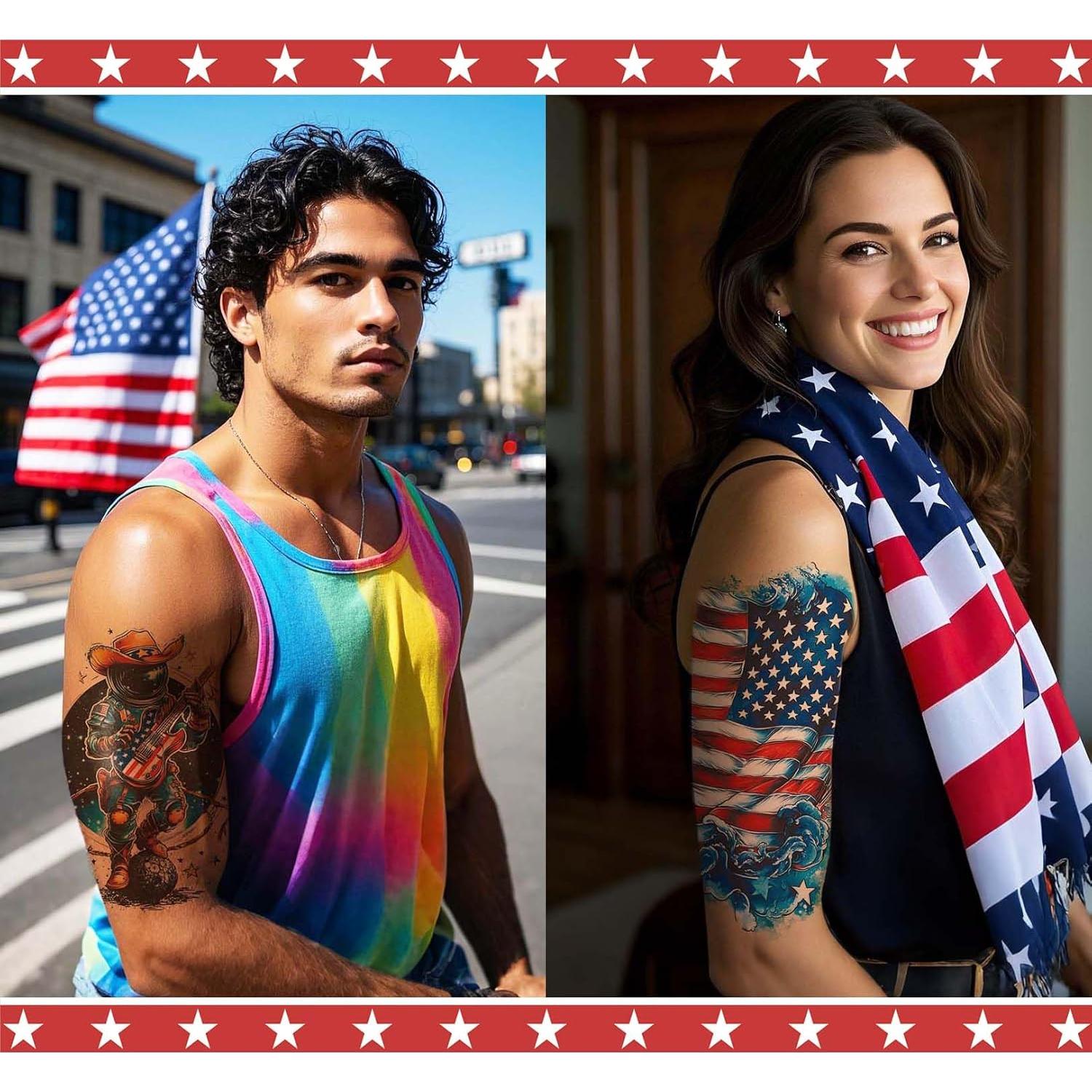 Tatuajes Temporales Patrióticos VERKSTAD - 16 Hojas 4 de Julio