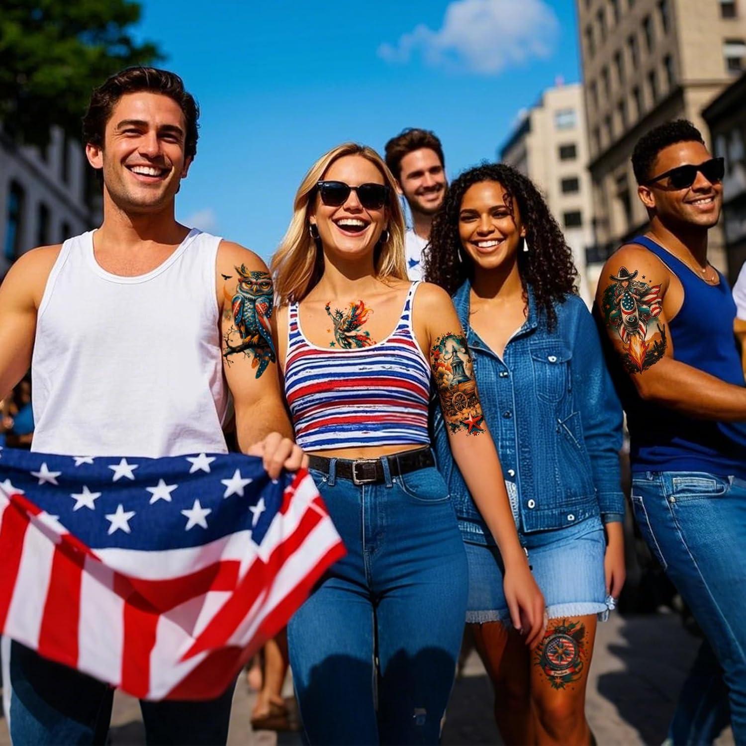 Tatuajes Temporales Patrióticos VERKSTAD - 16 Hojas 4 de Julio