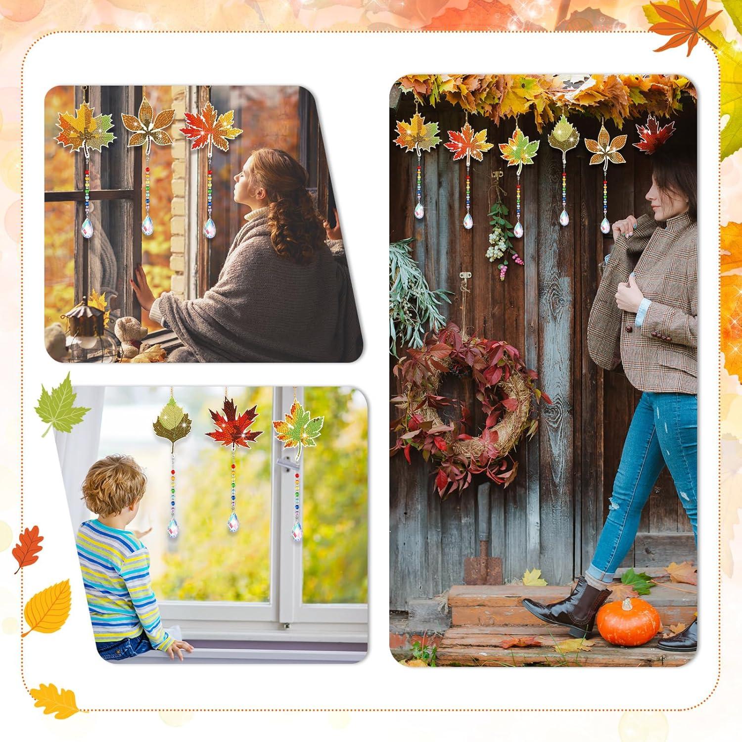 Kit de Arte de Diamante Yeaqee 6 Pcs Hojas de Otoño DIY