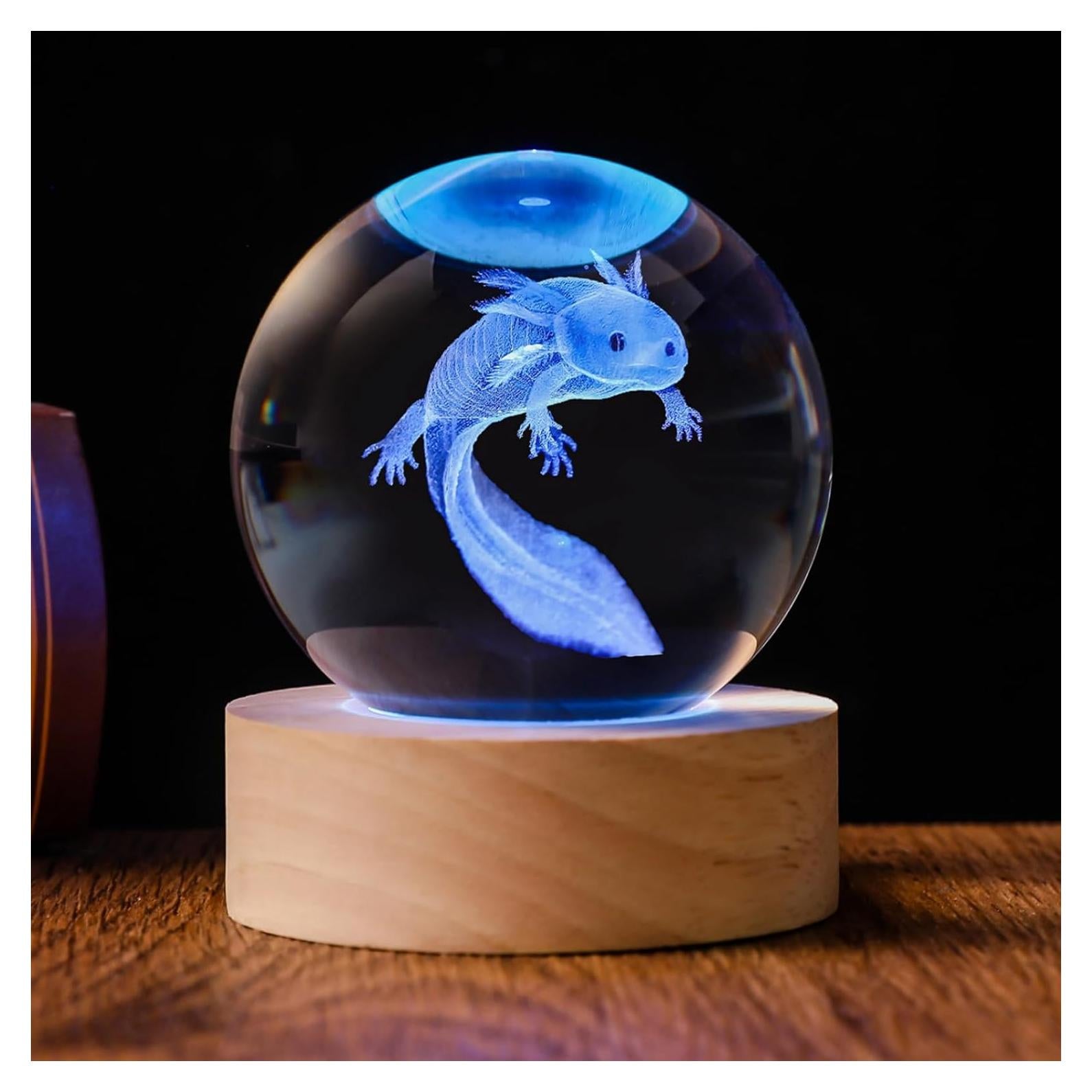 Bola de Cristal 3D Axolotl 60mm con Base LED Multicolor