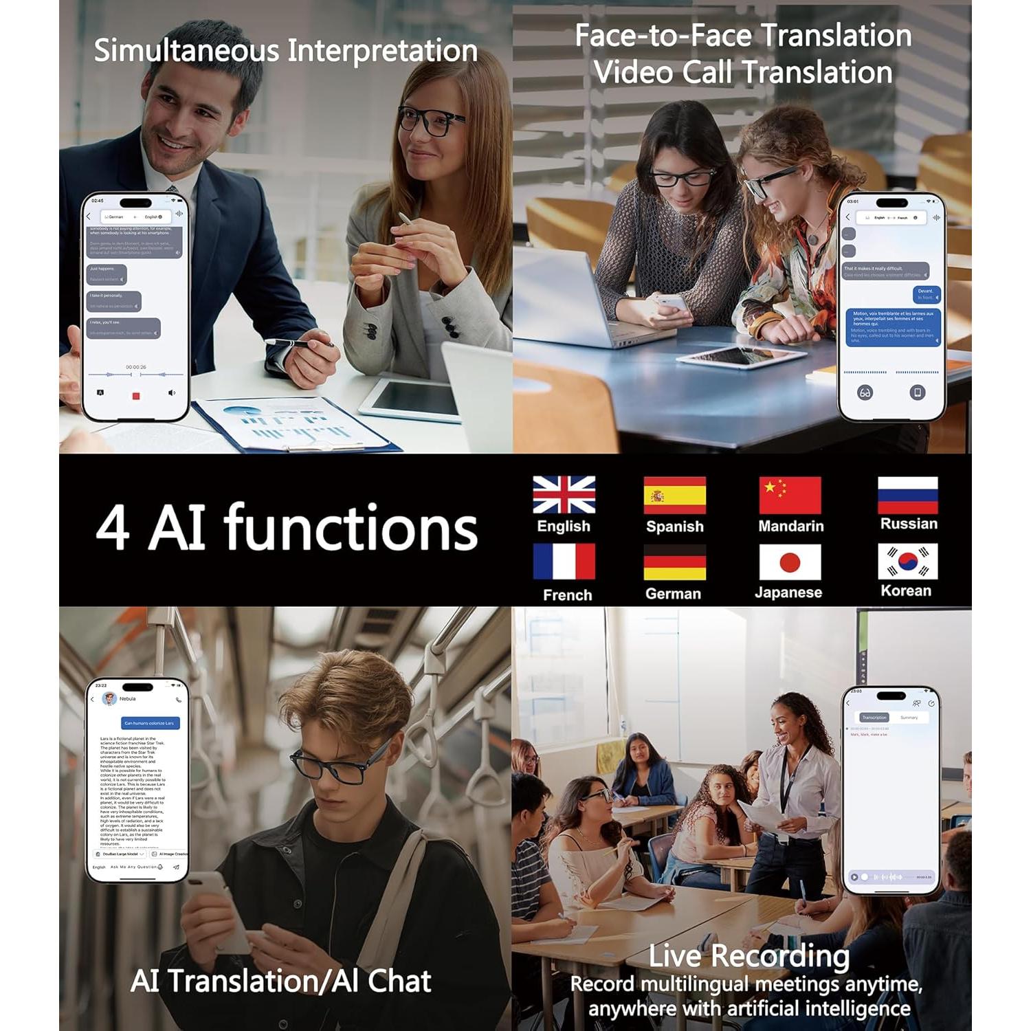 Gafas Inteligentes AI VOOGIL Bluetooth Traductoras UV400