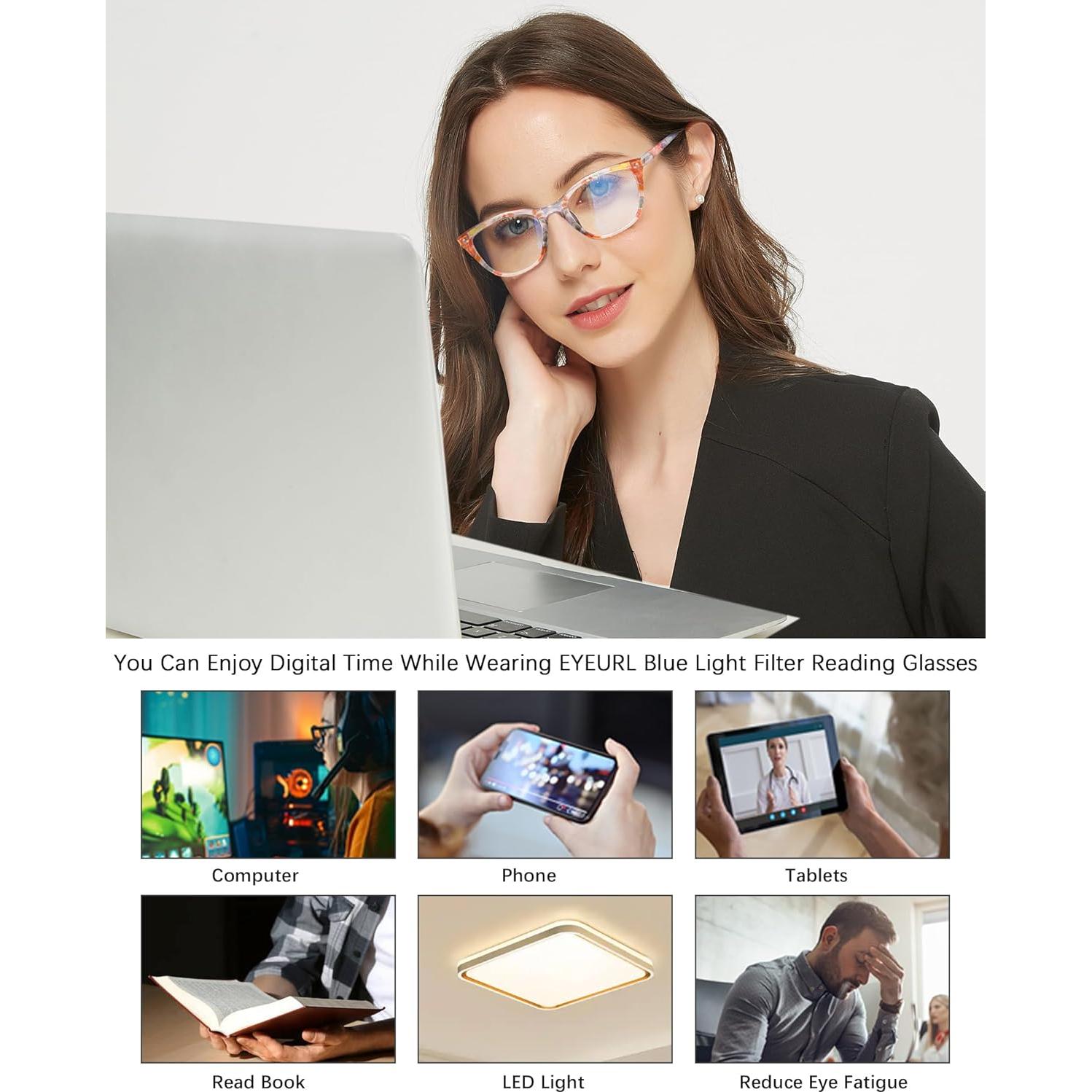 Gafas de lectura EYEURL Cat Eye para mujeres, 4 colores, bloqueo luz azul