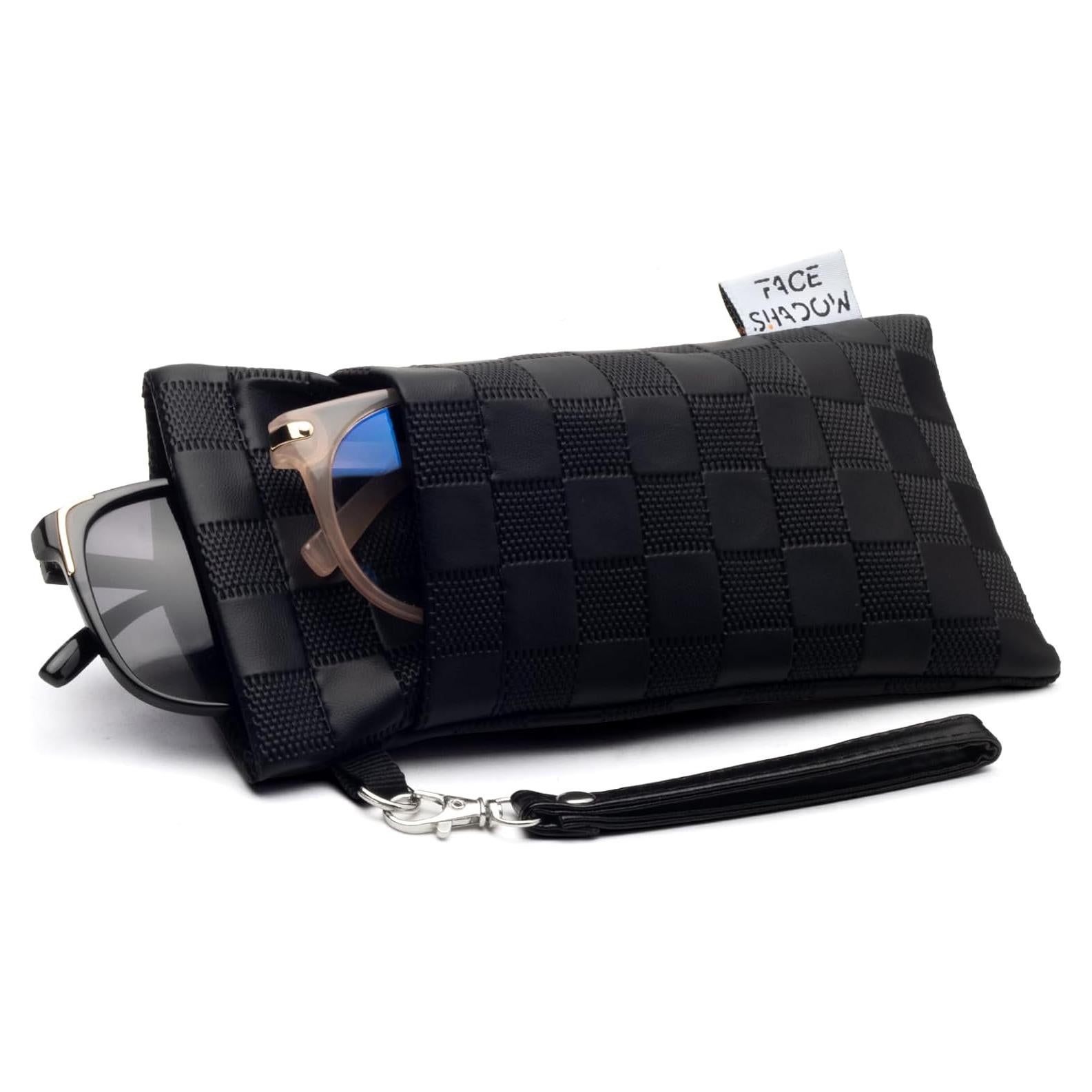 Estuche Doble para Gafas PU Negro con Tapa y Paño de Limpieza