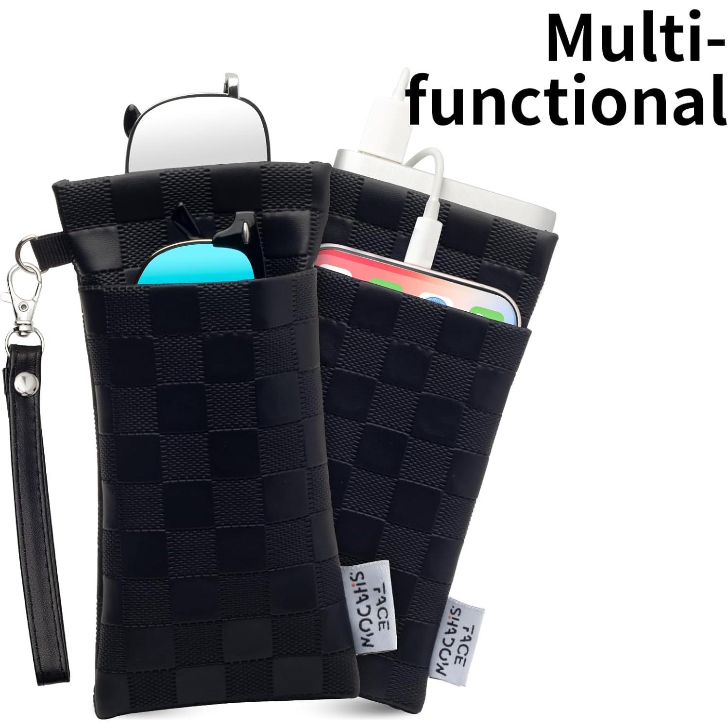 Estuche Doble para Gafas PU Negro con Tapa y Paño de Limpieza