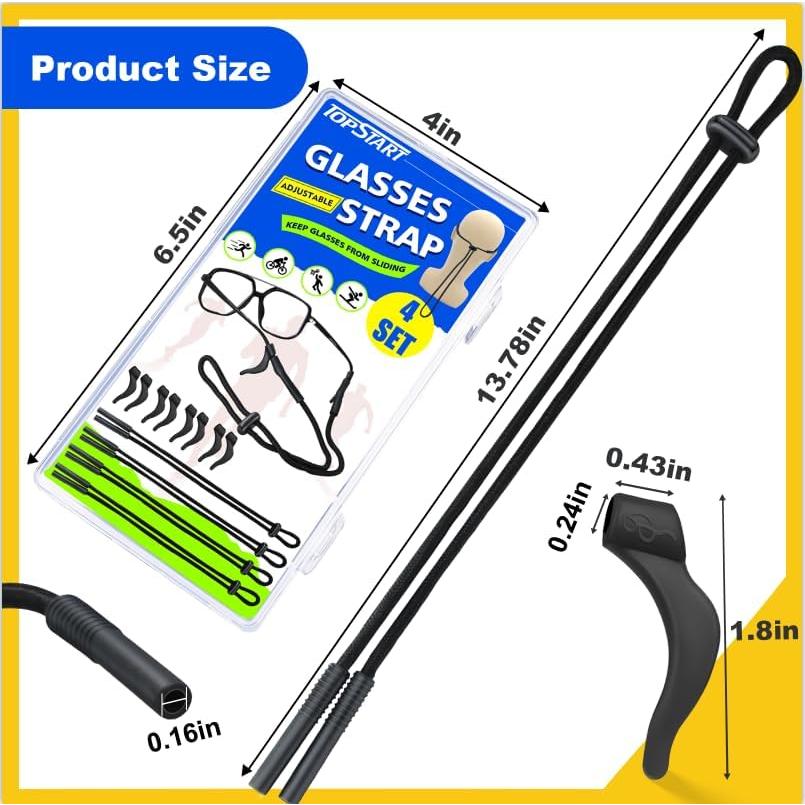 Correa para Gafas de Sol y Lectura - 4 Piezas Negras con Estuche