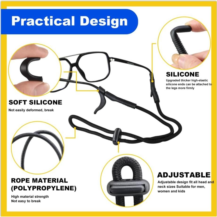 Correa para Gafas de Sol y Lectura - 4 Piezas Negras con Estuche