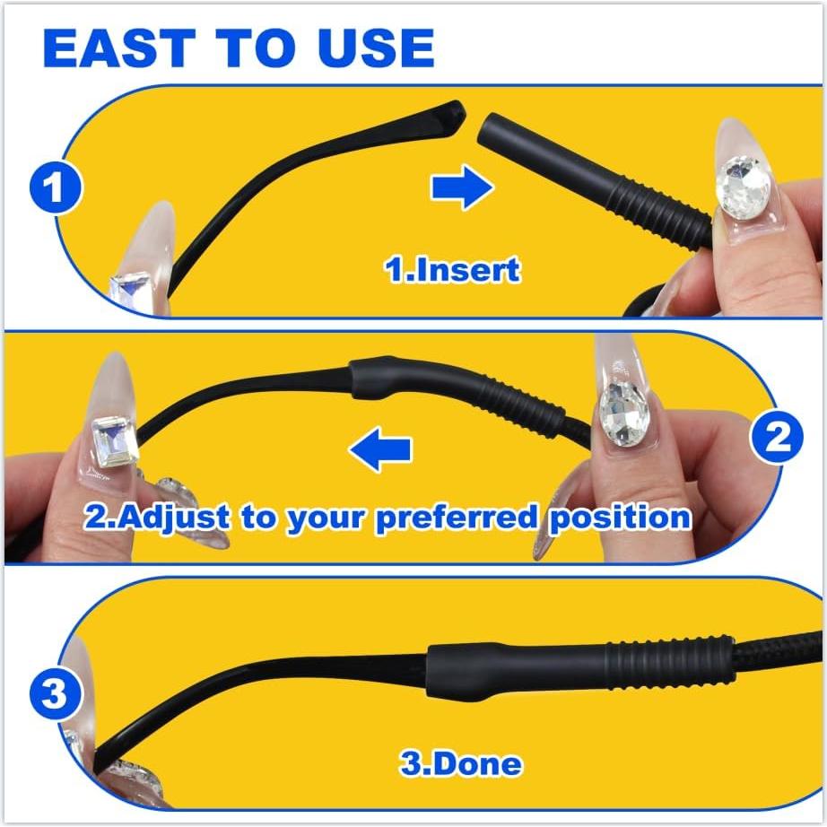 Correa para Gafas de Sol y Lectura - 4 Piezas Negras con Estuche