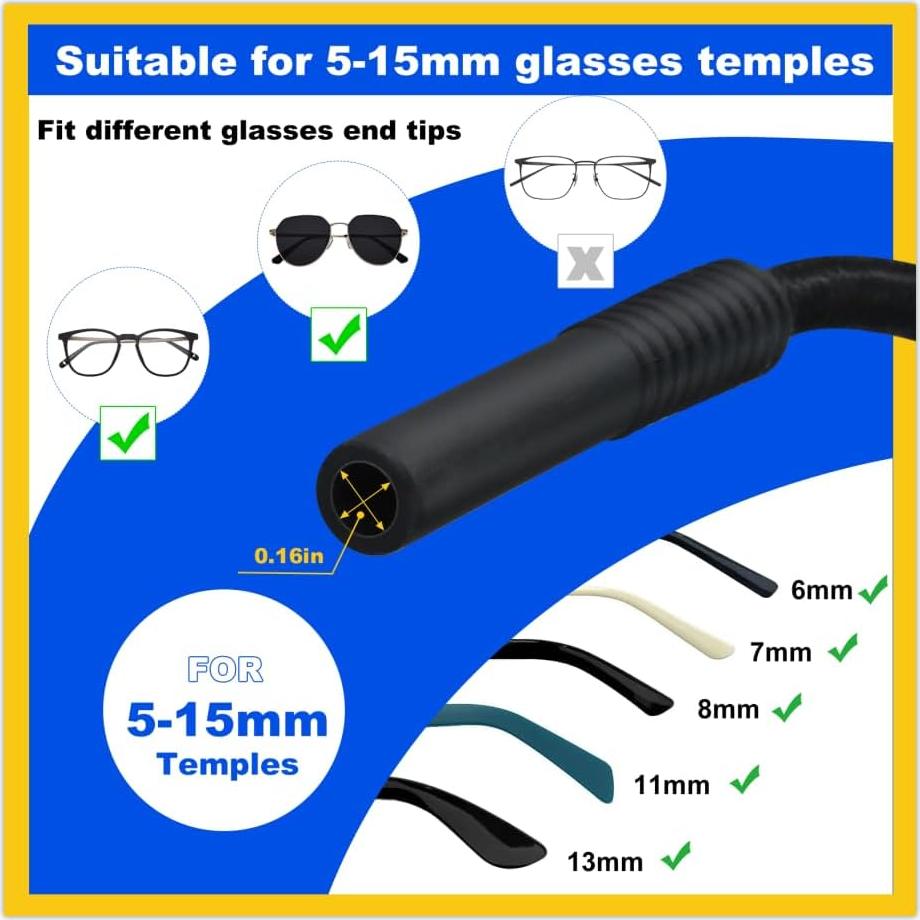 Correa para Gafas de Sol y Lectura - 4 Piezas Negras con Estuche