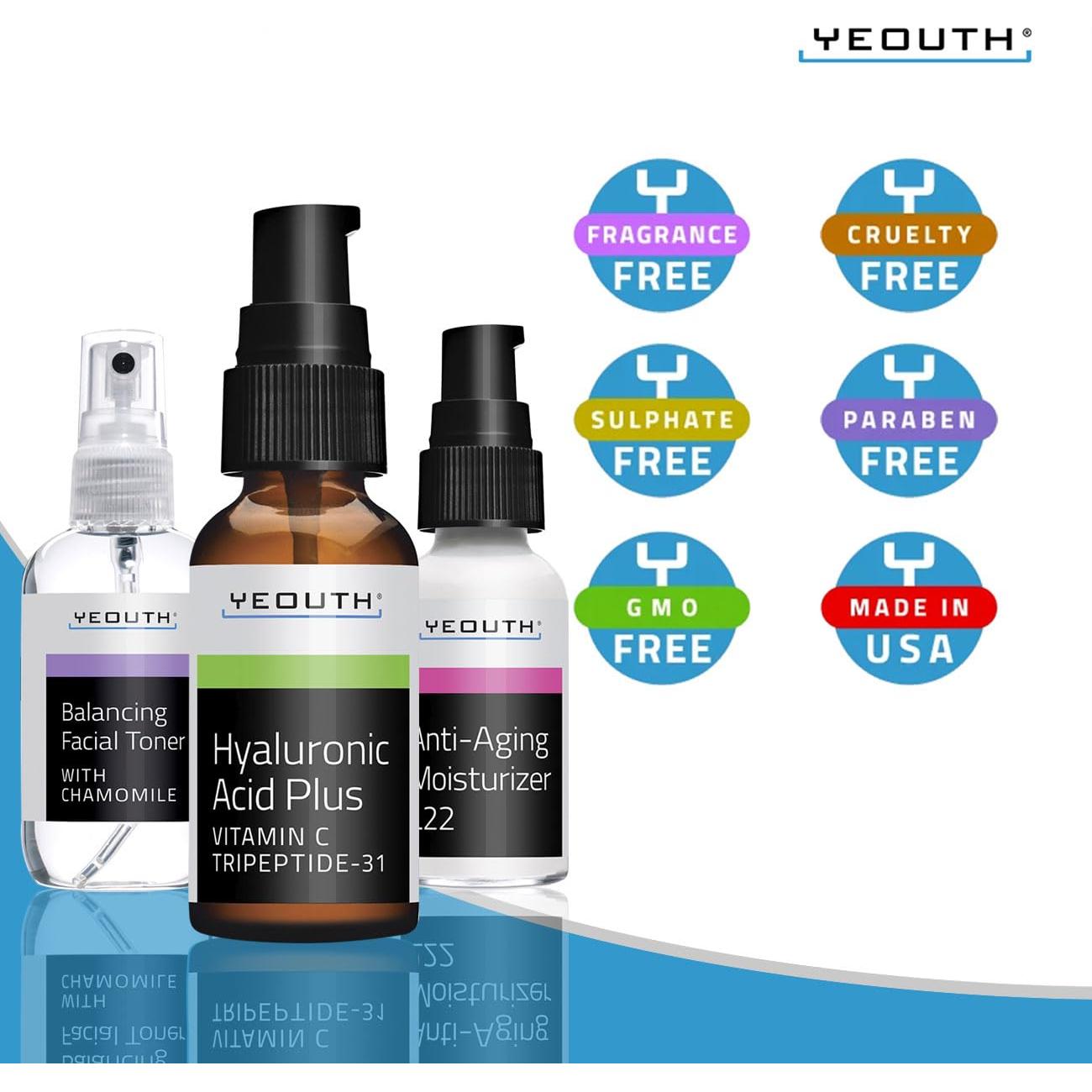 Kit de Cuidado de la Piel YEOUTH 3 Piezas: Suero, Tónico y Crema