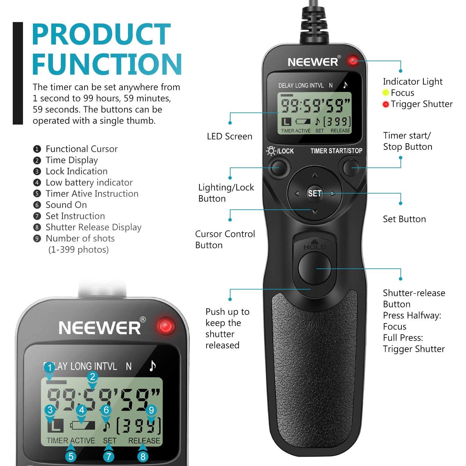 Control Remoto Neewer para Canon y Pentax con Temporizador LCD
