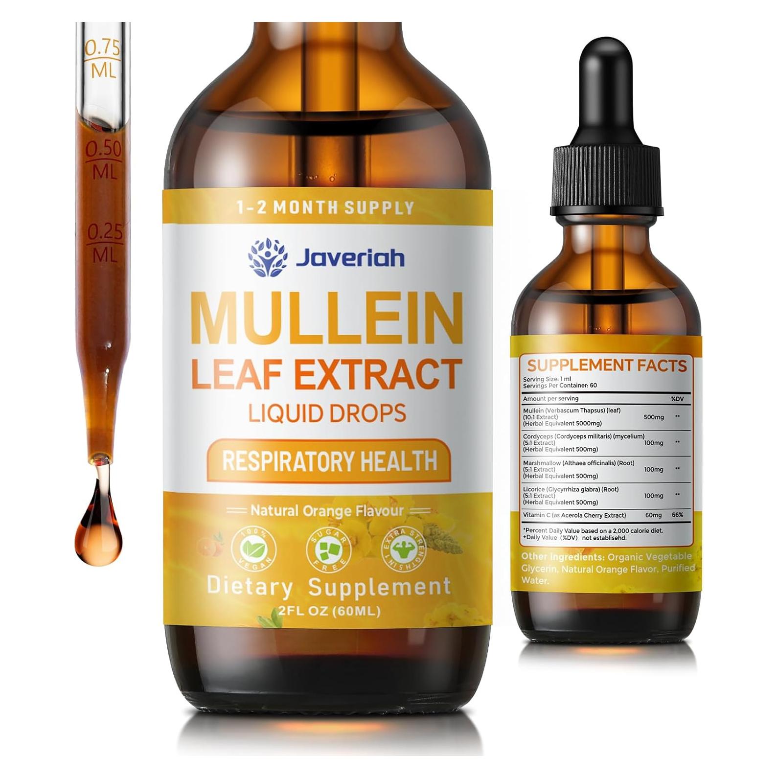 Gotas de Mullein Javeriah 60 ml - Suplemento Herbal Respiratorio