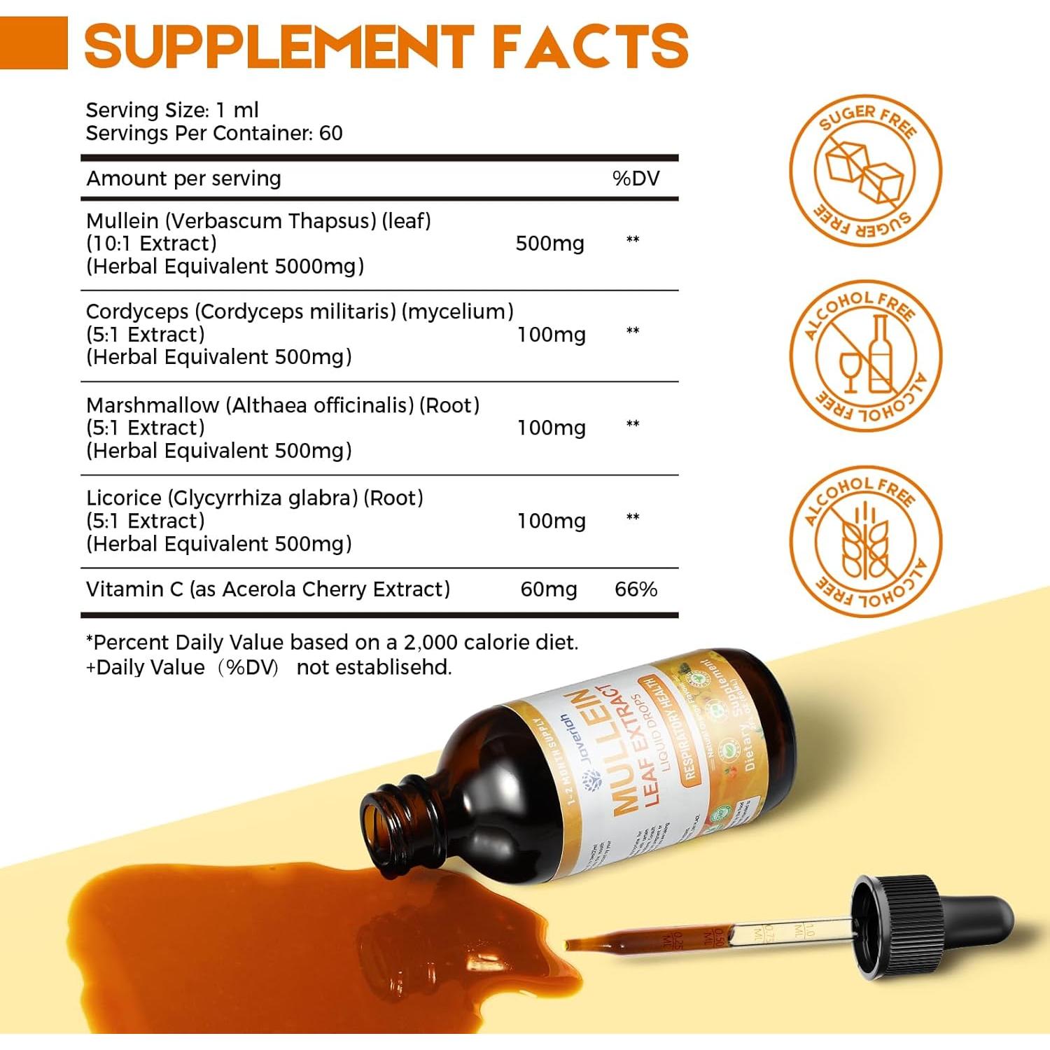 Gotas de Mullein Javeriah 60 ml - Suplemento Herbal Respiratorio