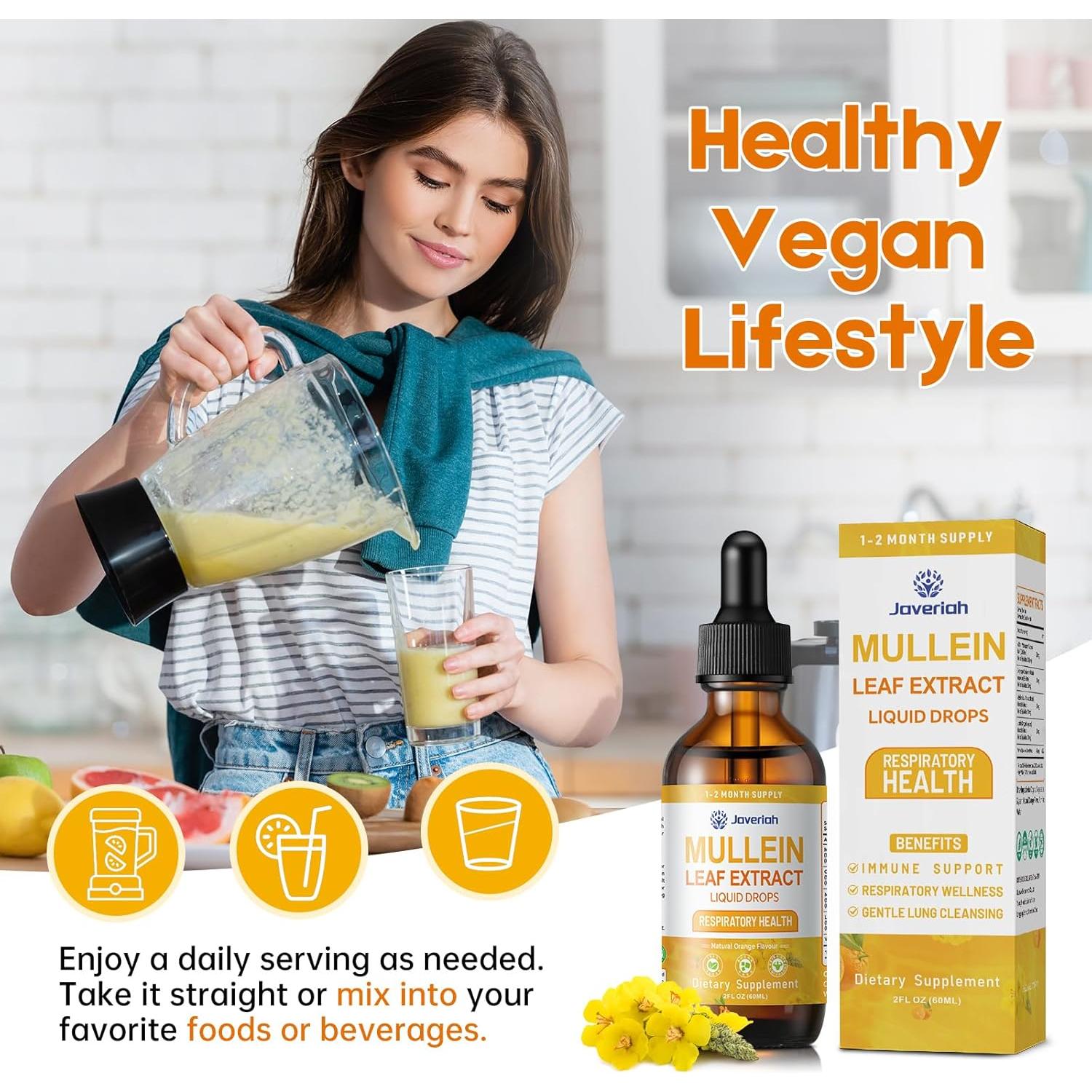 Gotas de Mullein Javeriah 60 ml - Suplemento Herbal Respiratorio