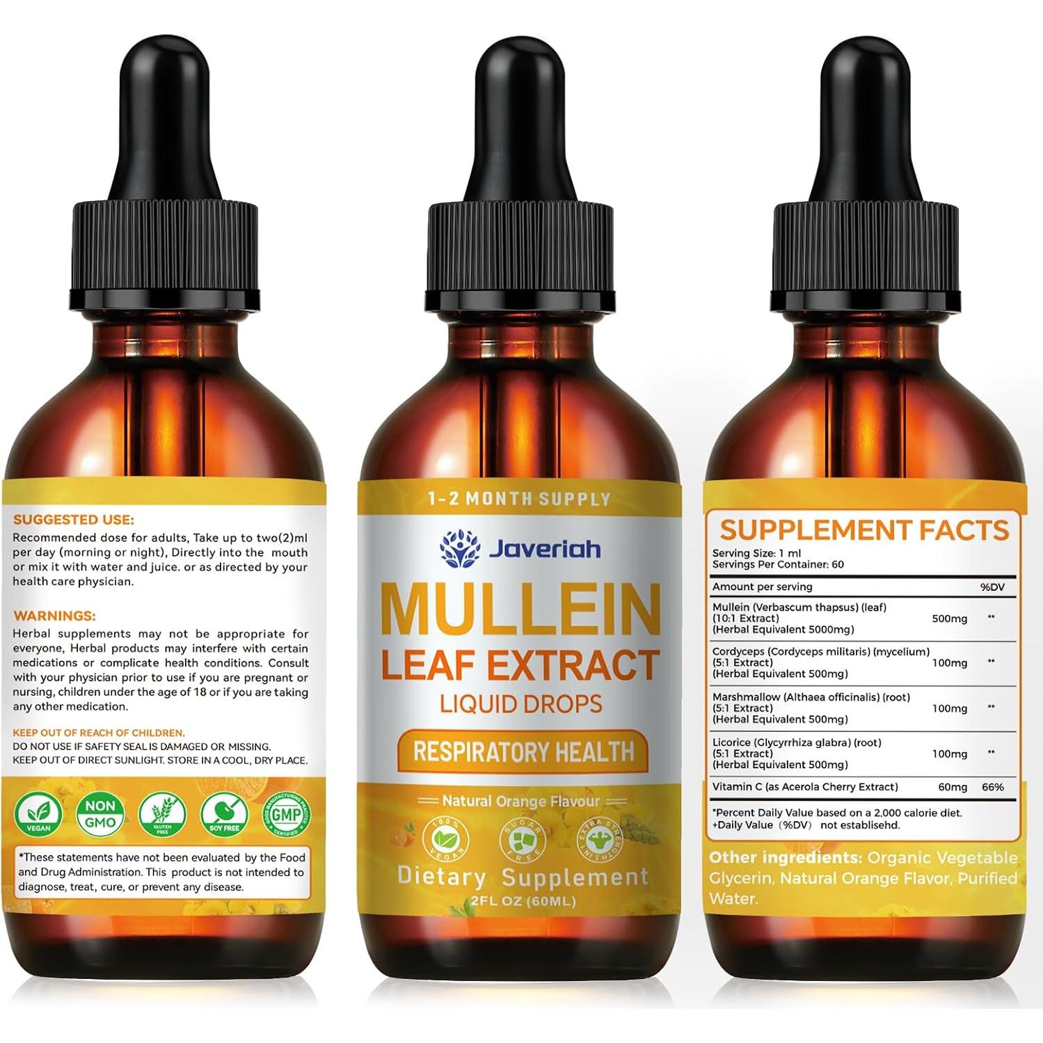 Gotas de Mullein Javeriah 60 ml - Suplemento Herbal Respiratorio