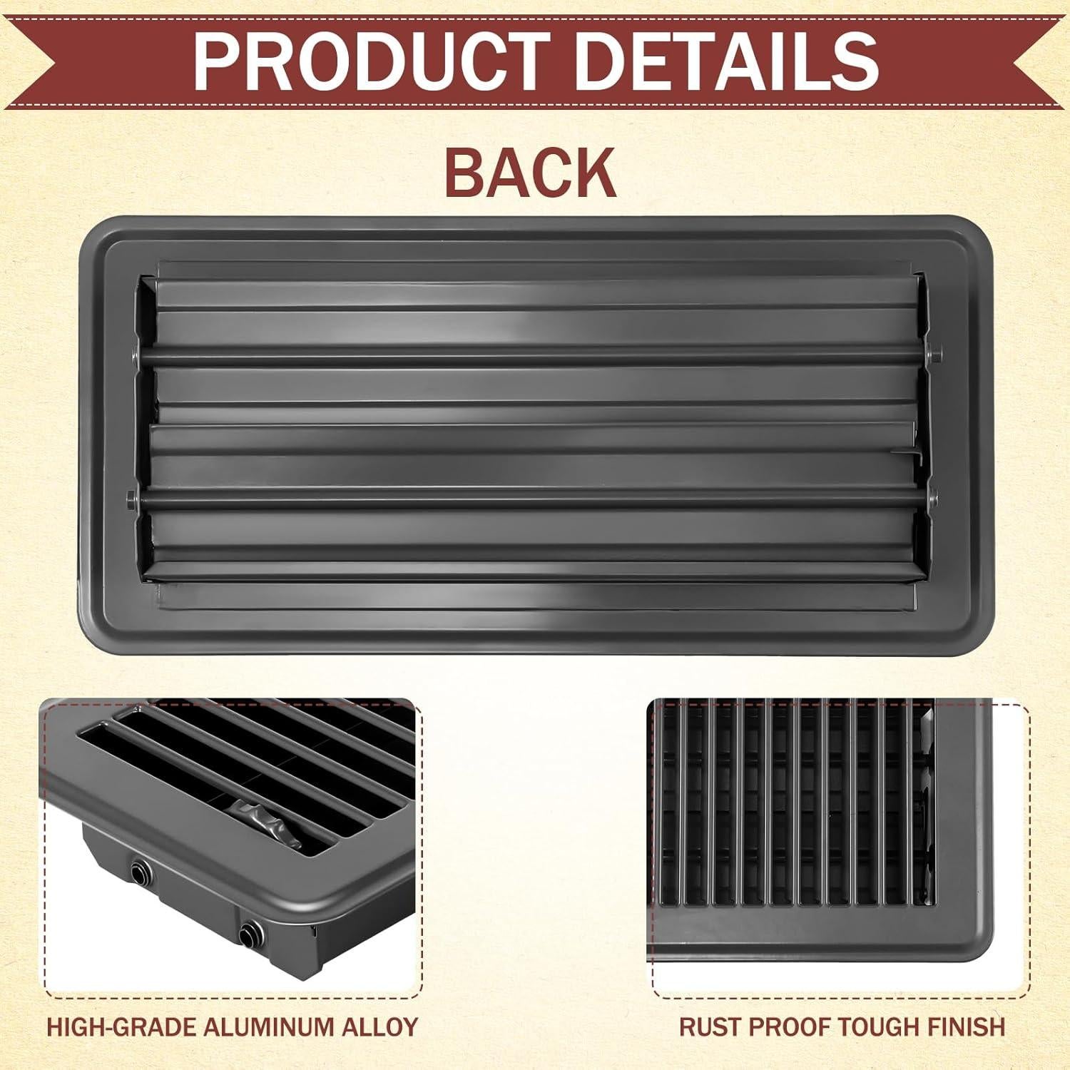 12 Cubiertas de Ventilación de Piso Fumete 4x10" Gris Oscuro