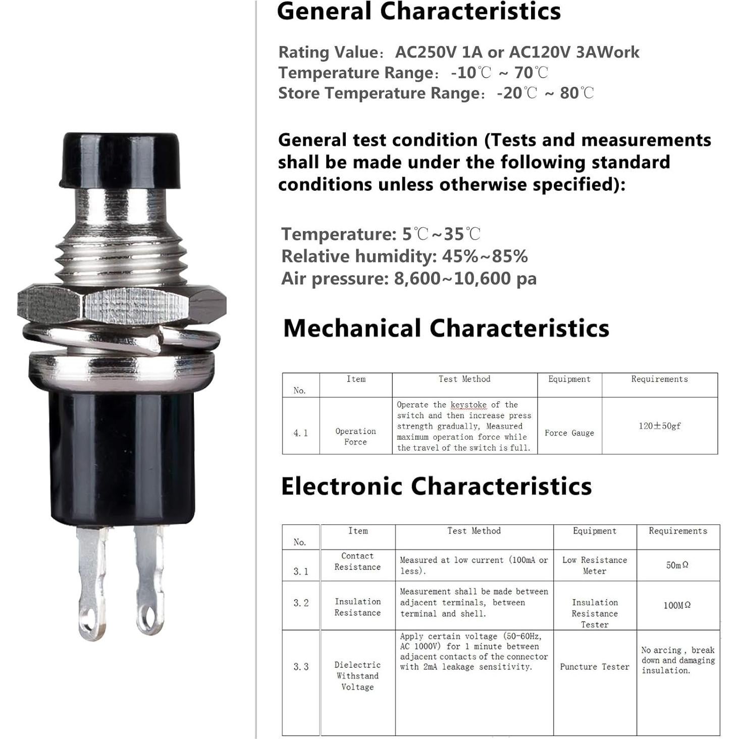 Interruptor Momentáneo Clyxgs NC SPST 30 Piezas 250V 1A