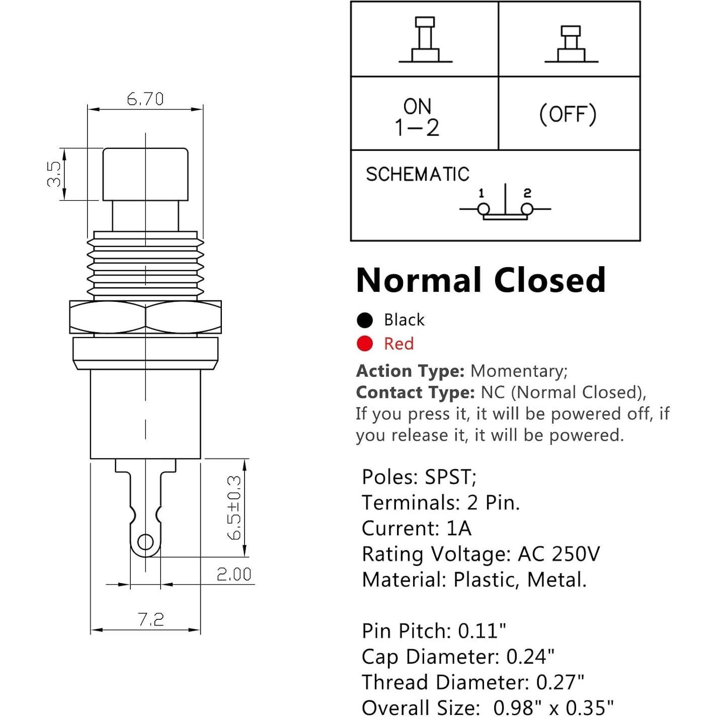 Interruptor Momentáneo Clyxgs NC SPST 30 Piezas 250V 1A