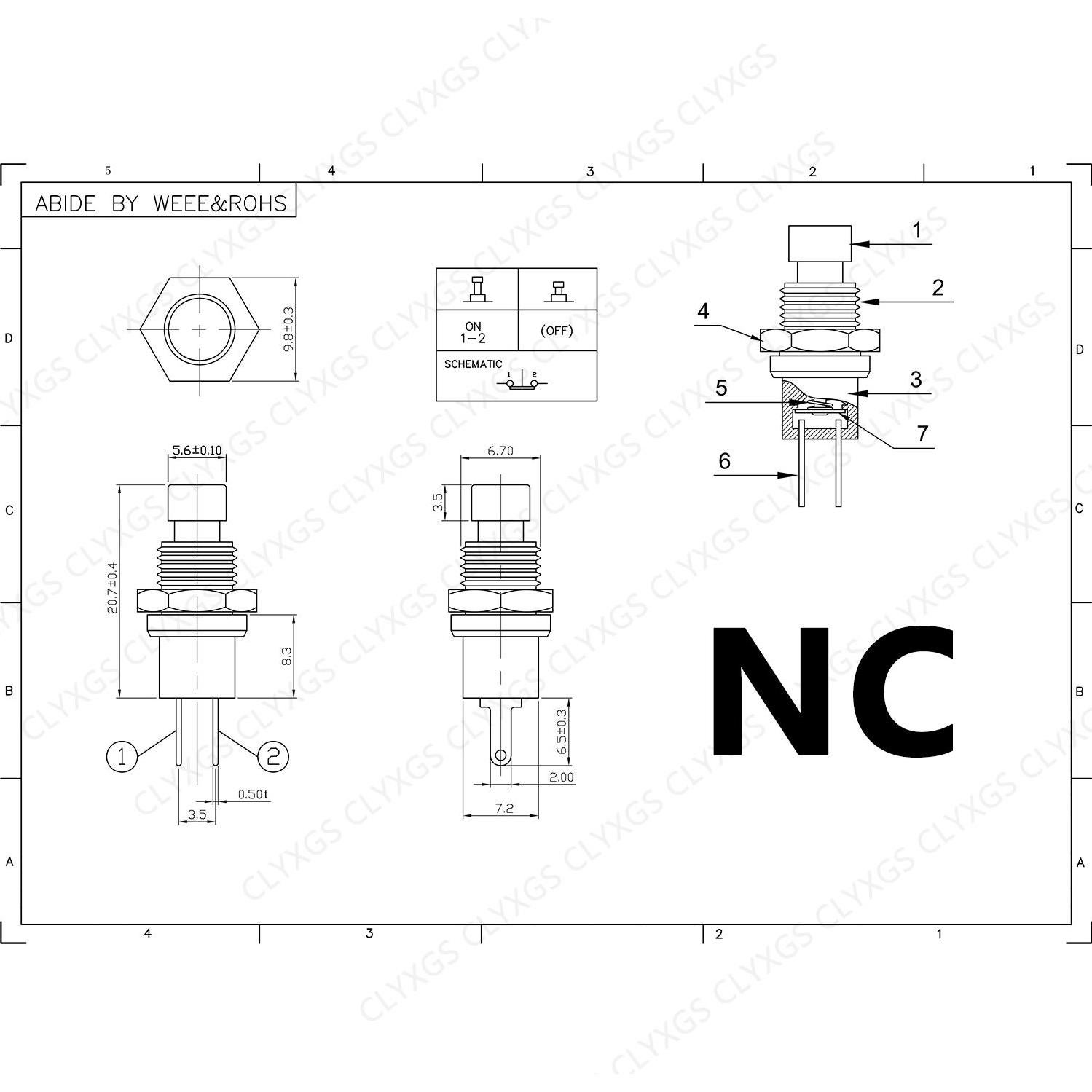 Interruptor Momentáneo Clyxgs NC SPST 30 Piezas 250V 1A