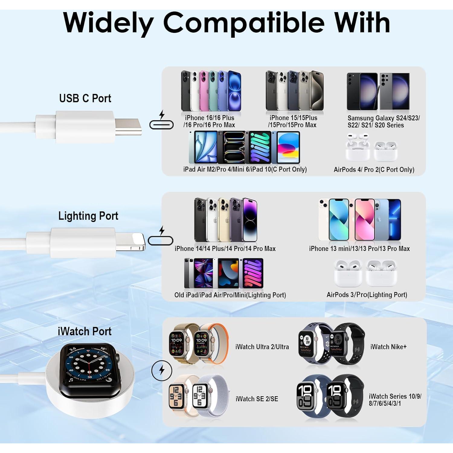 Cable de Carga Múltiple 3 en 1 Autallgee 125 cm para iWatch