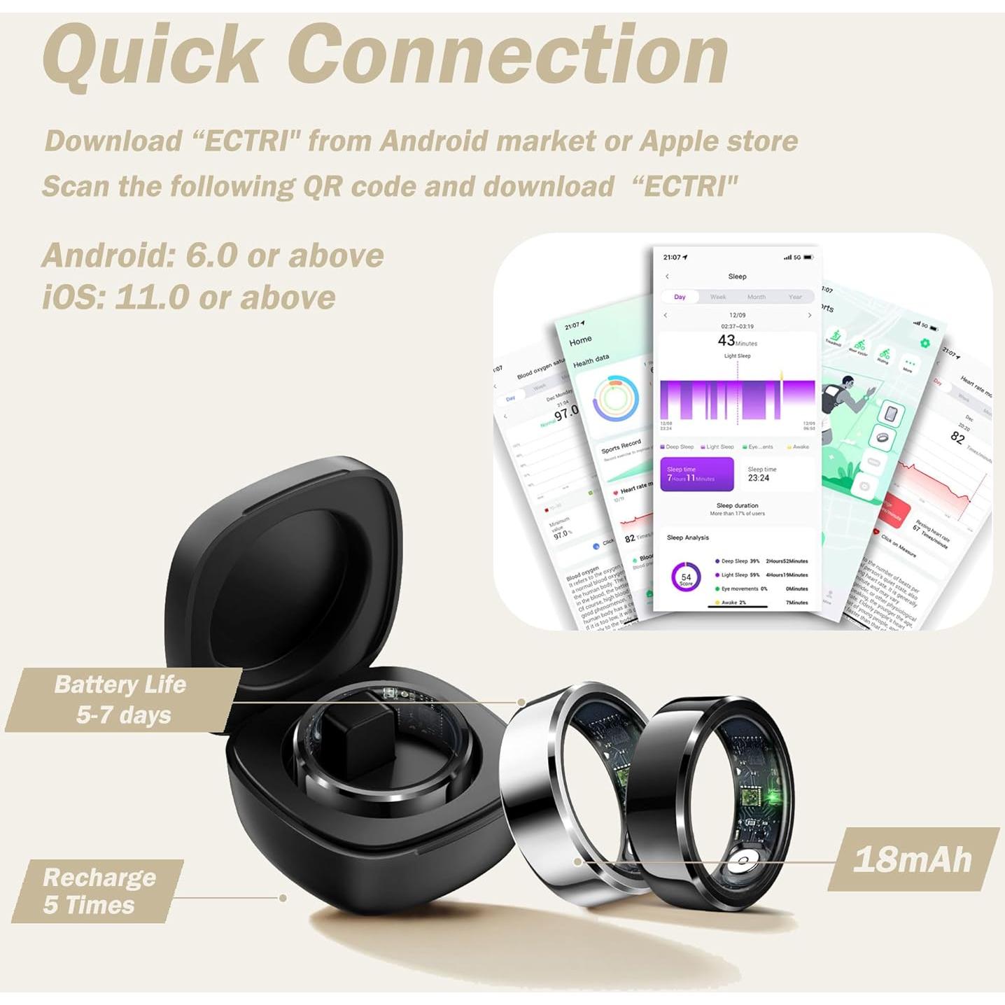 Anillo Inteligente CNBRO Monitor de Salud IP68 Bluetooth