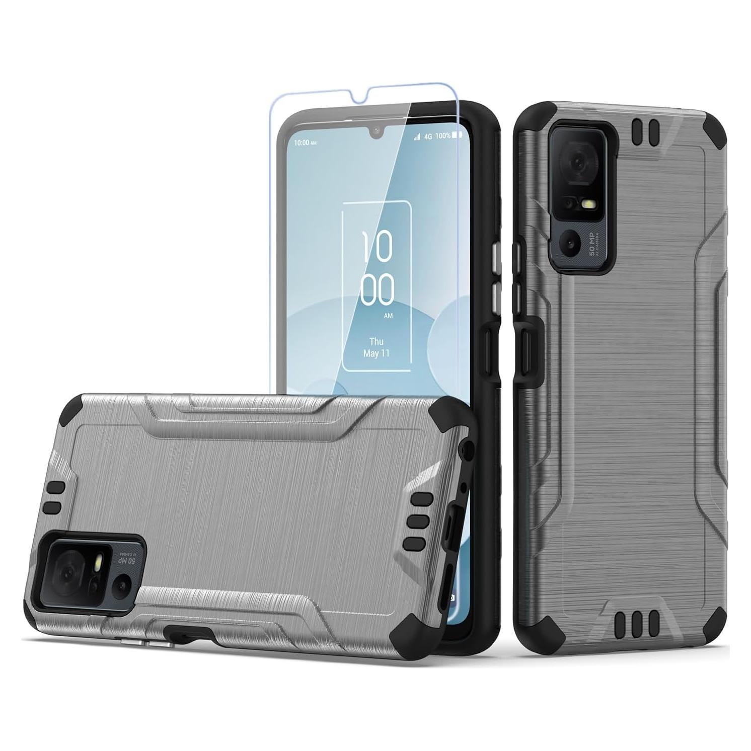 Funda HRWireless para TCL 40 XL Gris + Cristal Templado HD