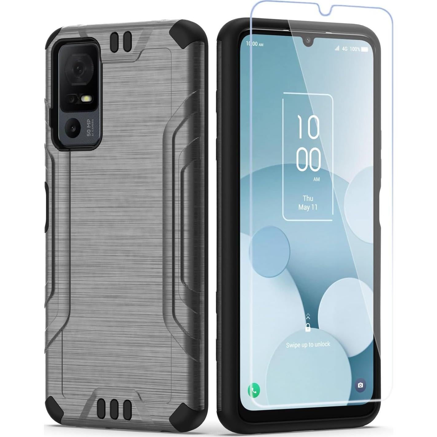 Funda HRWireless para TCL 40 XL Gris + Cristal Templado HD
