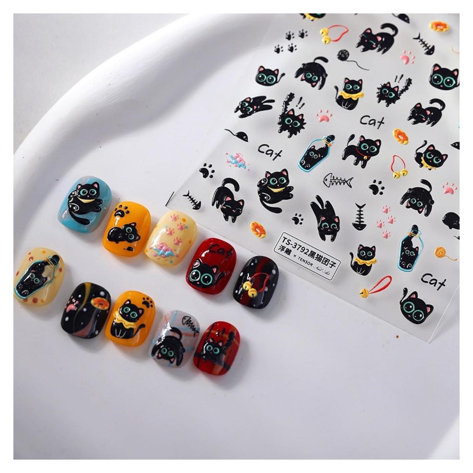 Stickers de Uñas Dedyel Kawaii Gatito Negro 8x13 cm