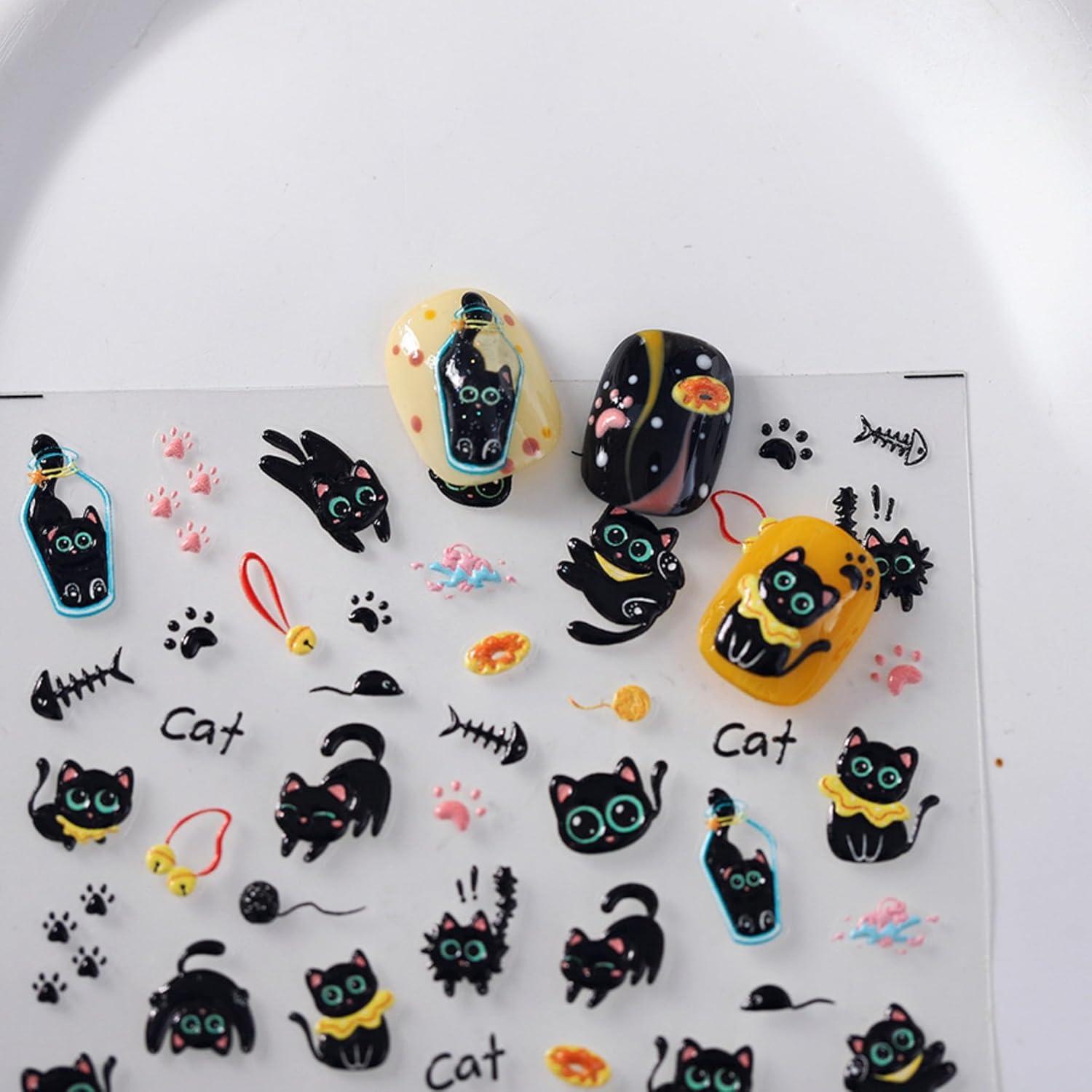 Stickers de Uñas Dedyel Kawaii Gatito Negro 8x13 cm