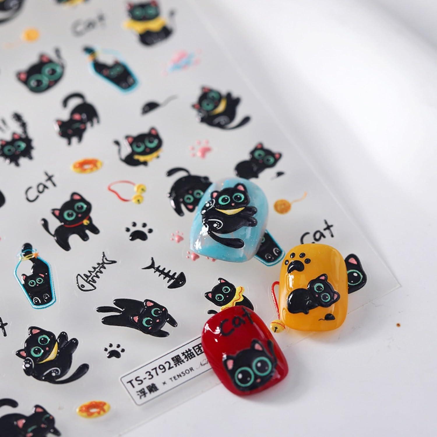 Stickers de Uñas Dedyel Kawaii Gatito Negro 8x13 cm