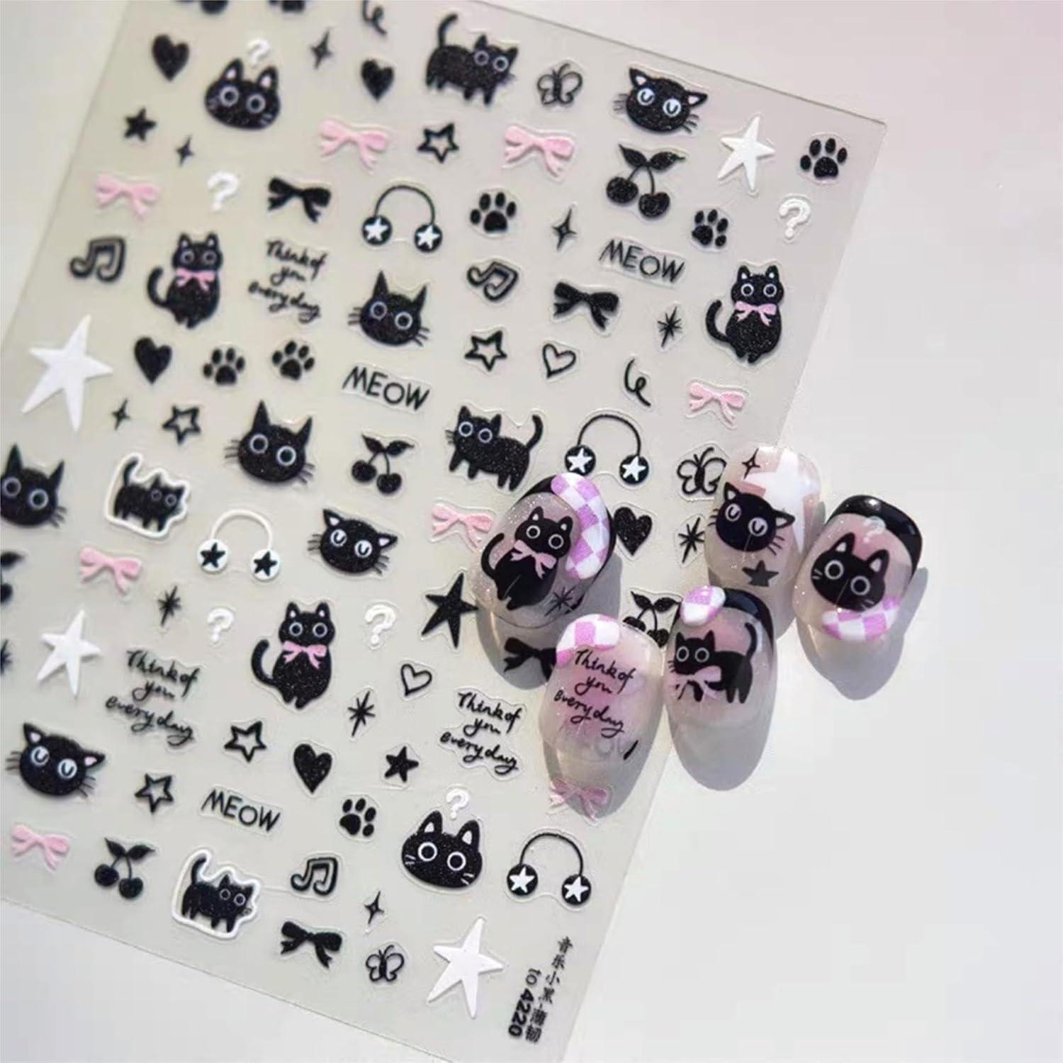 Stickers de Uñas Dedyel Kawaii Gatito Negro 8x13 cm