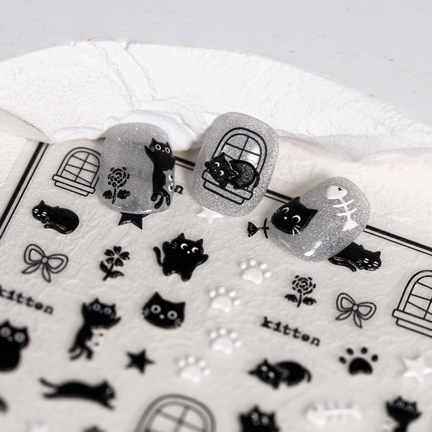 Stickers de Uñas Dedyel Kawaii Gatito Negro 8x13 cm