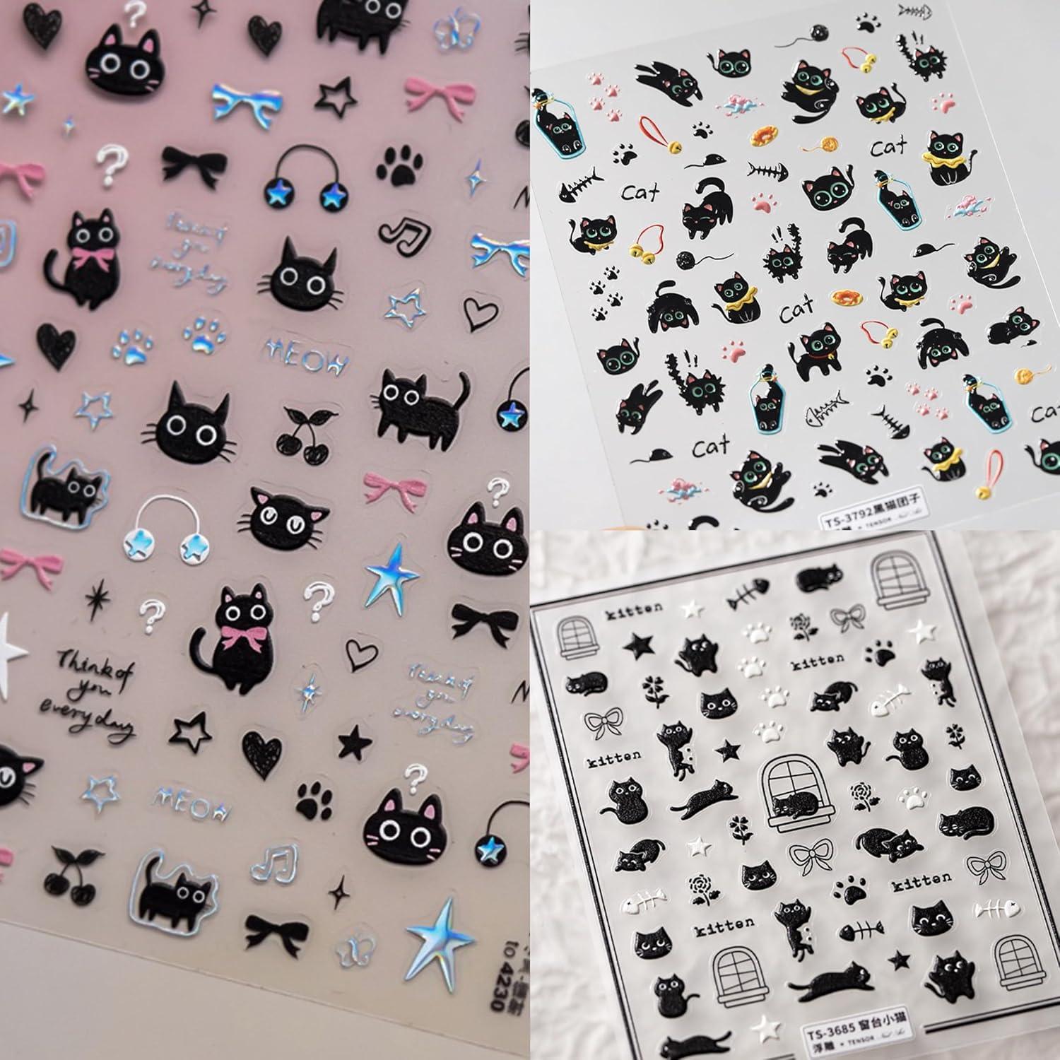 Stickers de Uñas Dedyel Kawaii Gatito Negro 8x13 cm