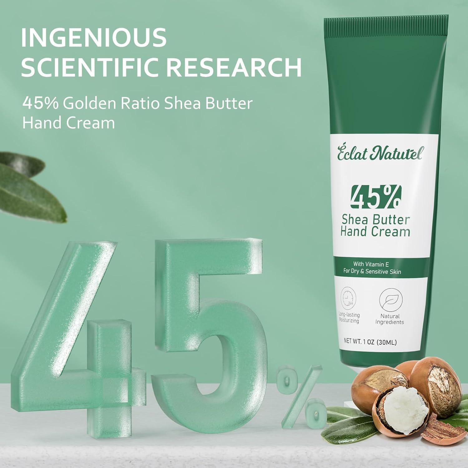 Shea Butter Hand Cream, Made with 45% Shea Butter and Vitamin E Hand Moisturizer, Deep Moisturizing Dry Hands, Mini Hand Lotion Travel Size, 1 Fl Oz