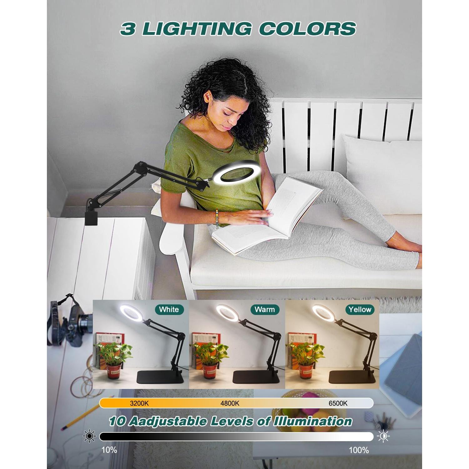 Lámpara de Aumento Toolour 5X 10X con Luz y Soporte