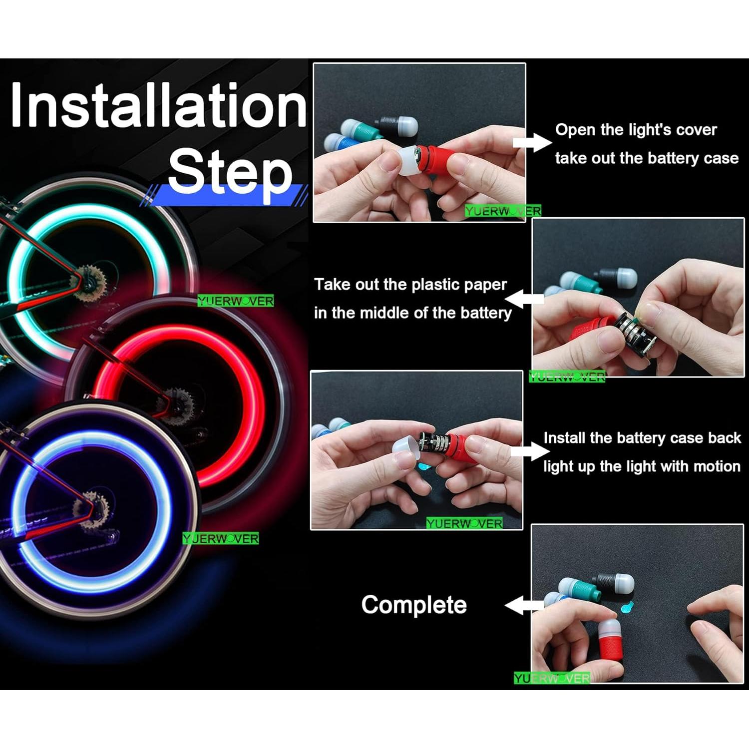Paquete de 4 Luces LED para Ruedas YUERWOVER E-NBL-4