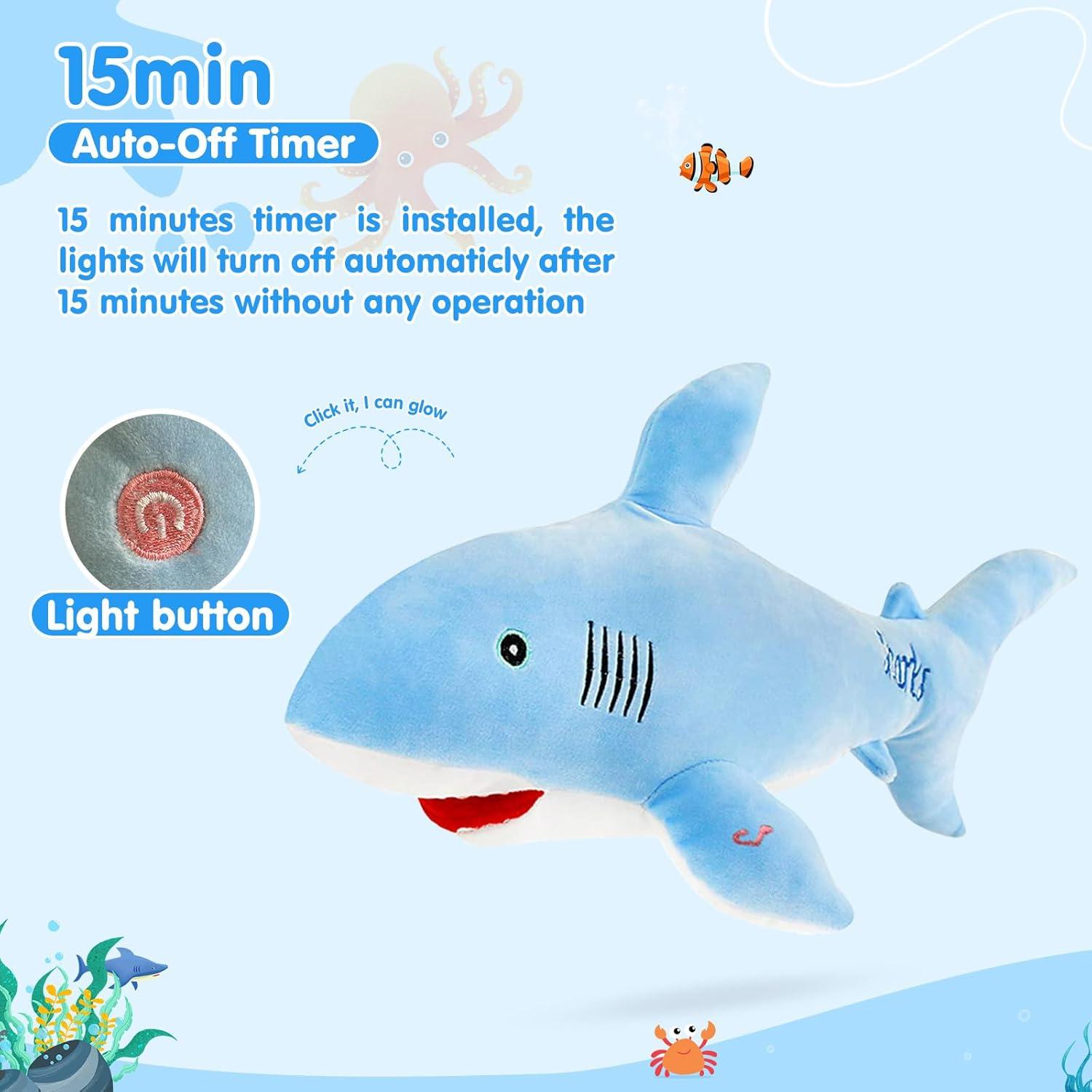 Tiburón de Peluche LED BSTAOFY 50.8 cm Azul Suave