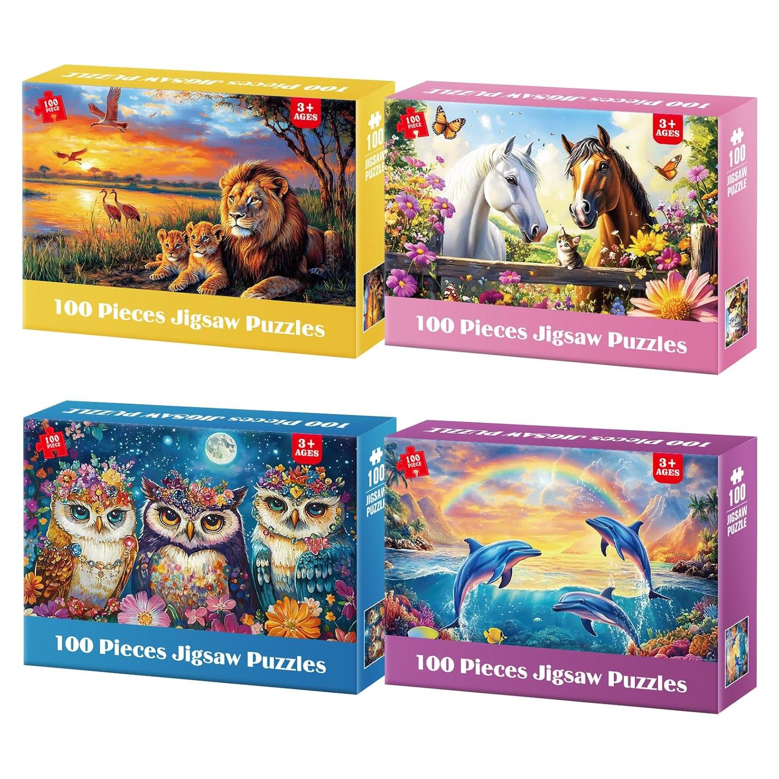 Paquete de 4 Rompecabezas Jeacirio 100 Piezas Niños 3-10 Años
